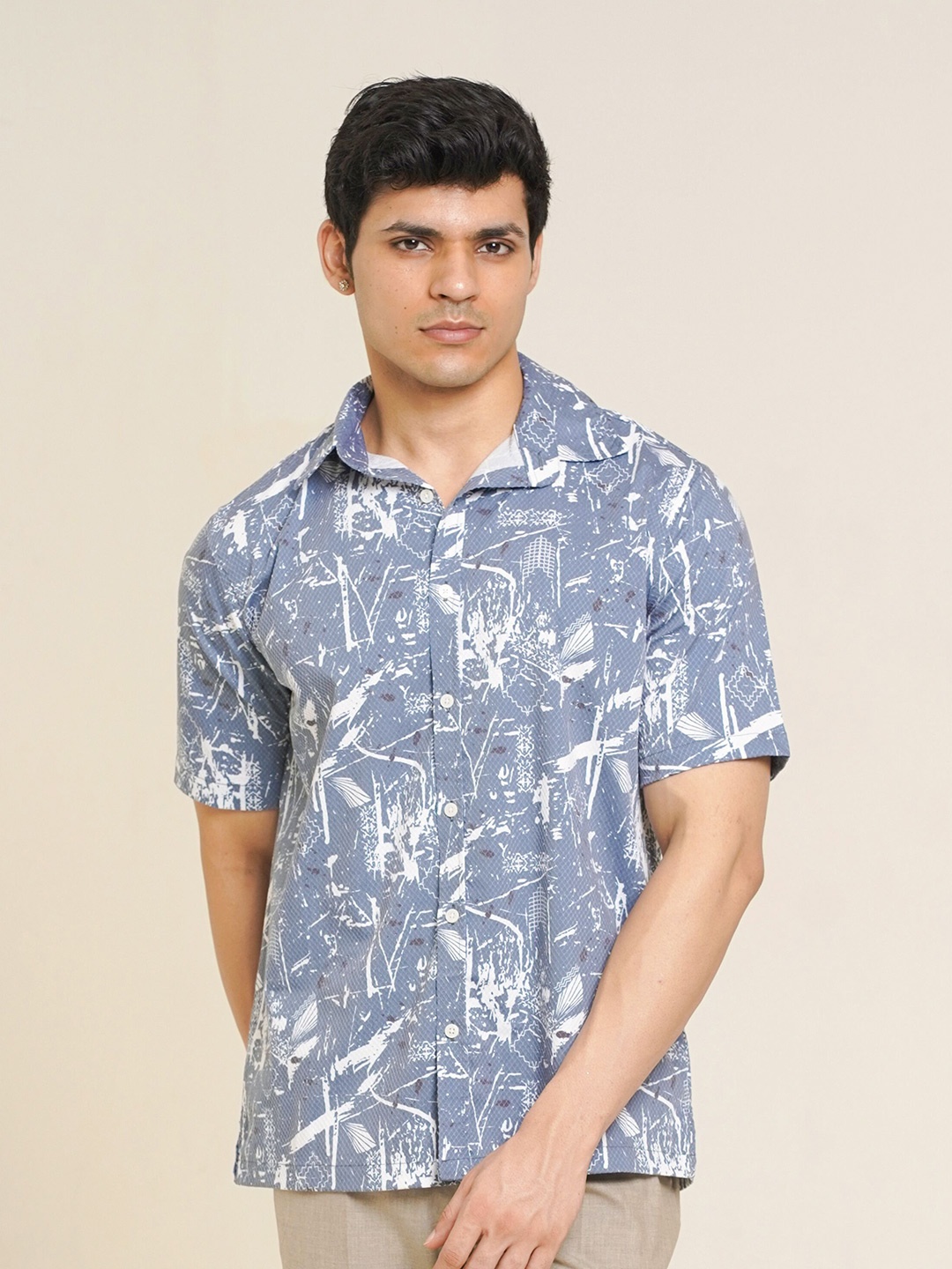 

HONNETE Men Comfort Printed Pure Cotton Casual Shirt, Blue