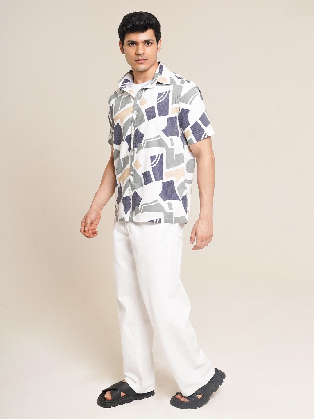 

HONNETE Men Comfort Printed Pure Cotton Casual Shirt, White