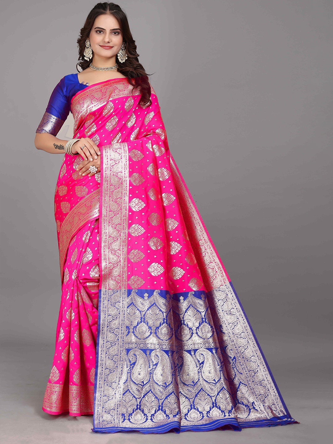 

NENCY FASHION Woven Design Zari Banarasi Saree, Pink