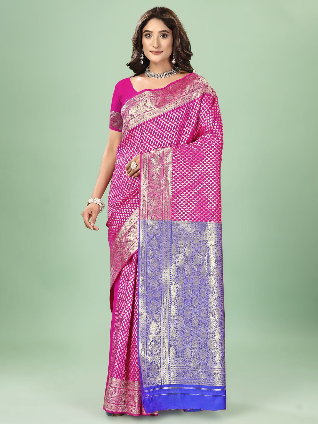 

NENCY FASHION Ethnic Motifs Zari Banarasi Saree, Pink