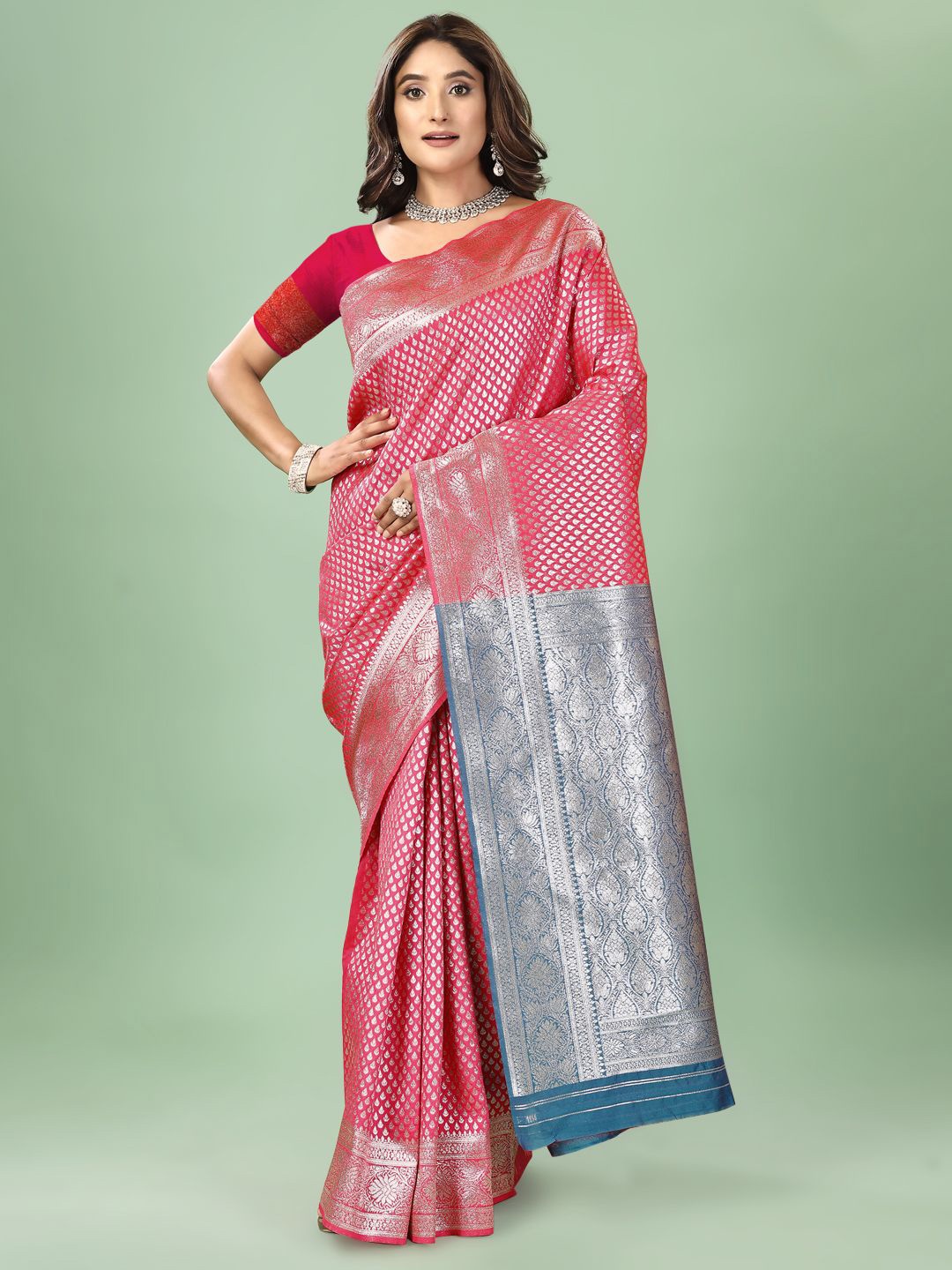 

NENCY FASHION Ethnic Motifs Zari Banarasi Saree, Peach