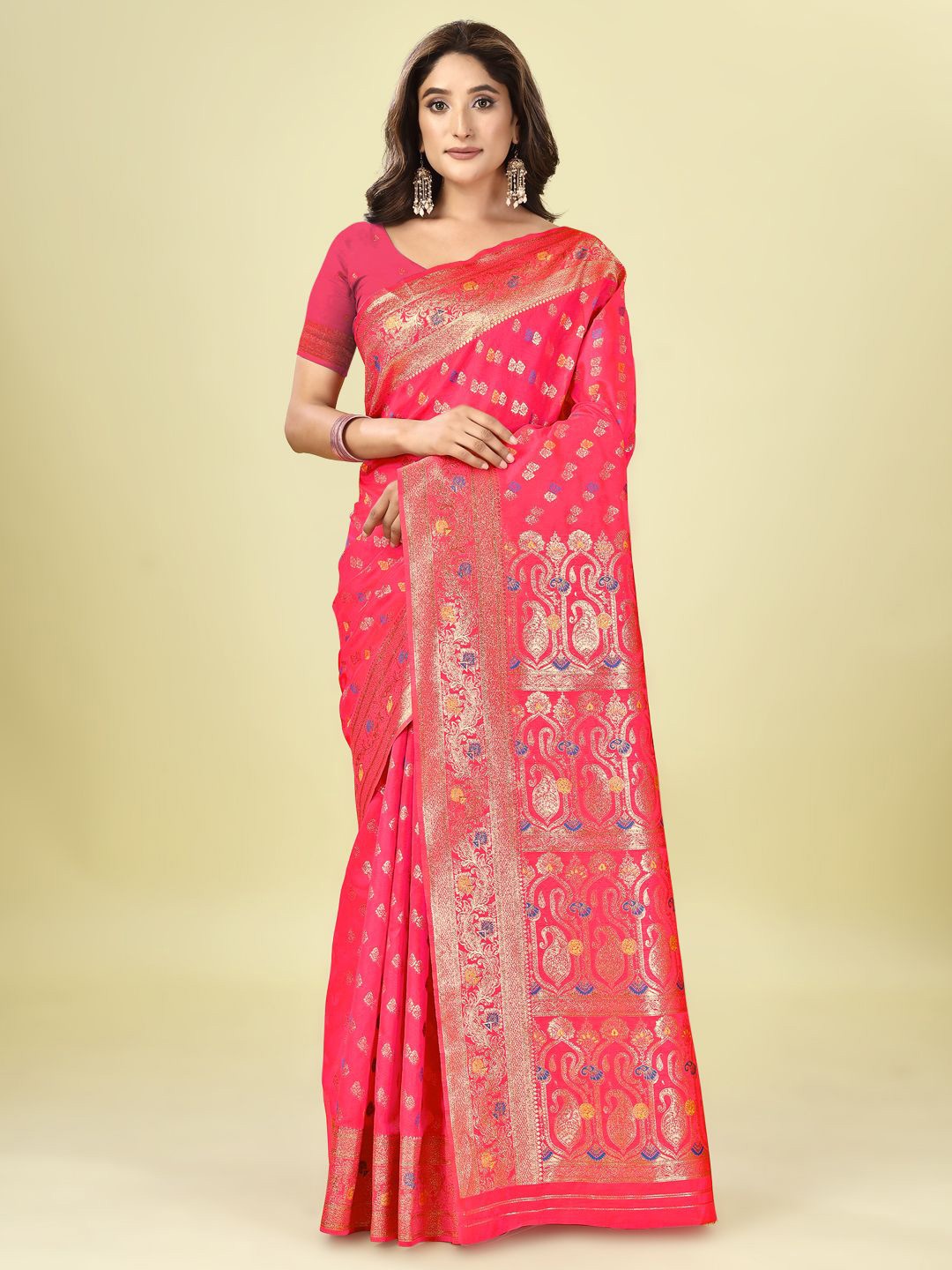 

NENCY FASHION Woven Design Zari Banarasi Saree, Pink