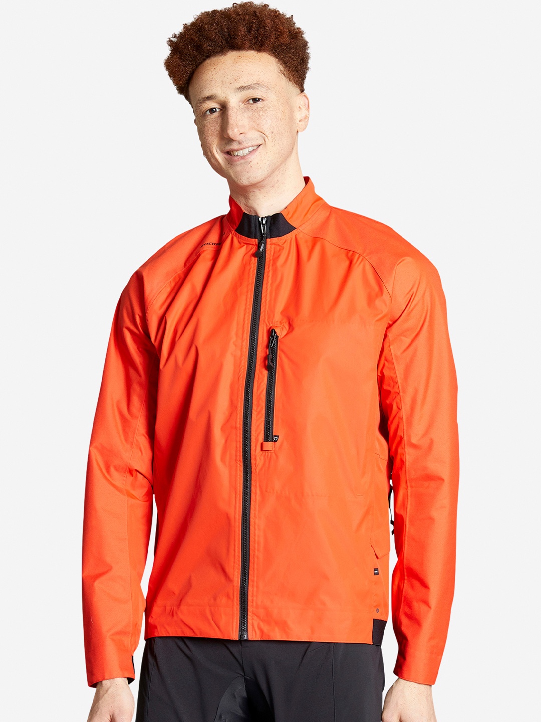 

ROCKRIDER By Decathlon Men Orange Waterproof Lightweight Cycling Rain Jacket, Red