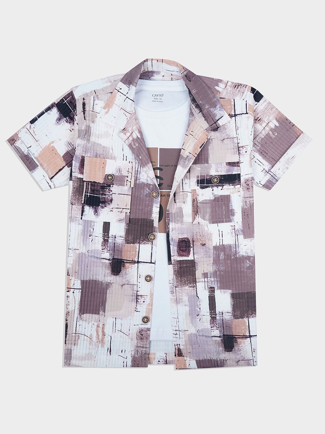 

CAVIO Boys Comfort Opaque Printed Casual Shirt With T-Shirt, Mauve