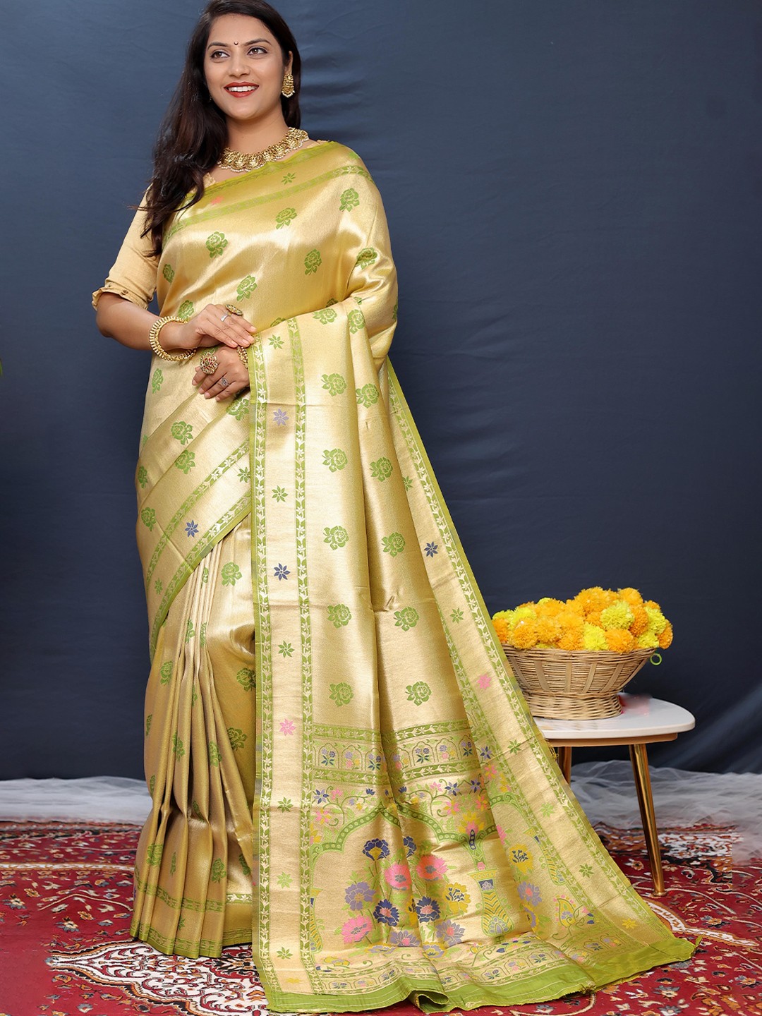 

Mitera Woven Design Zari Paithani Saree, Gold