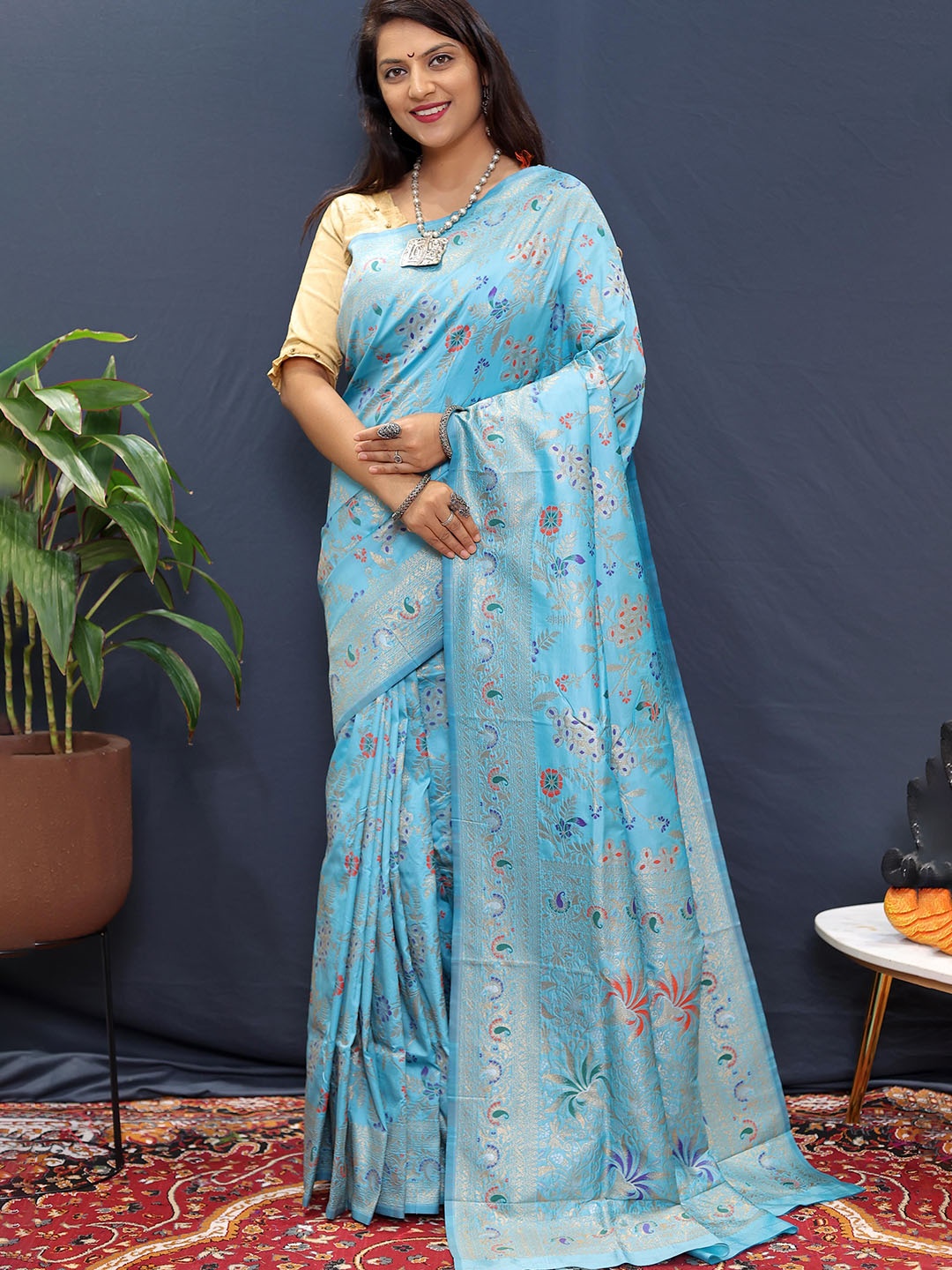 

Mitera Woven Design Zari Paithani Saree, Blue