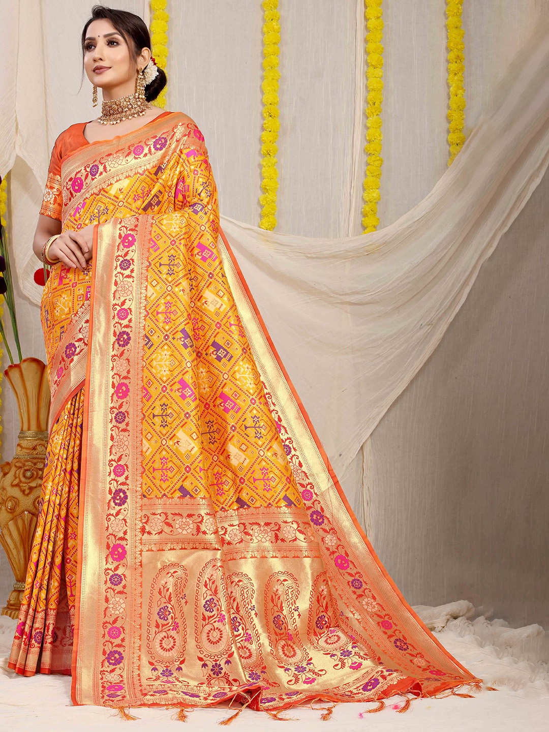 

Mitera Woven Design Zari Patola Saree, Mustard