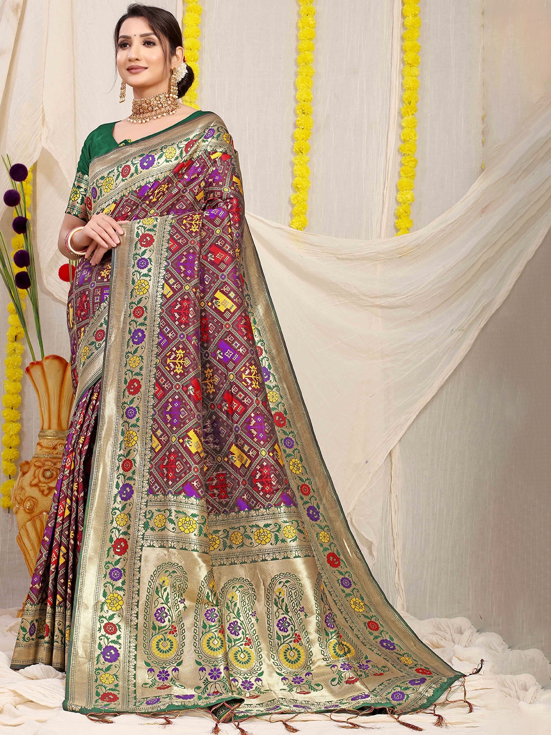 

Mitera Woven Design Zari Patola Saree, Maroon