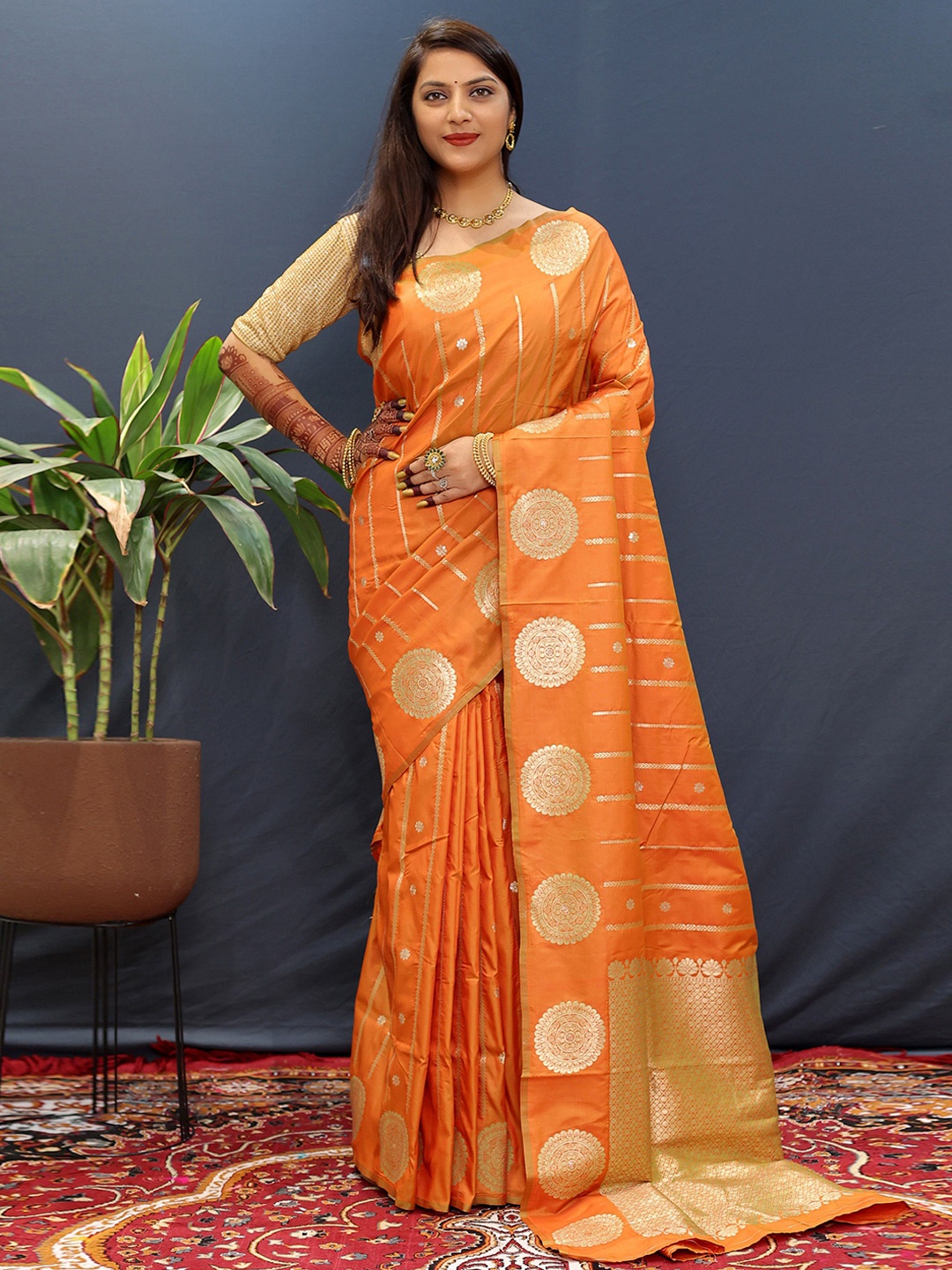 

Mitera Woven Design Zari Kanjeevaram Saree, Mustard