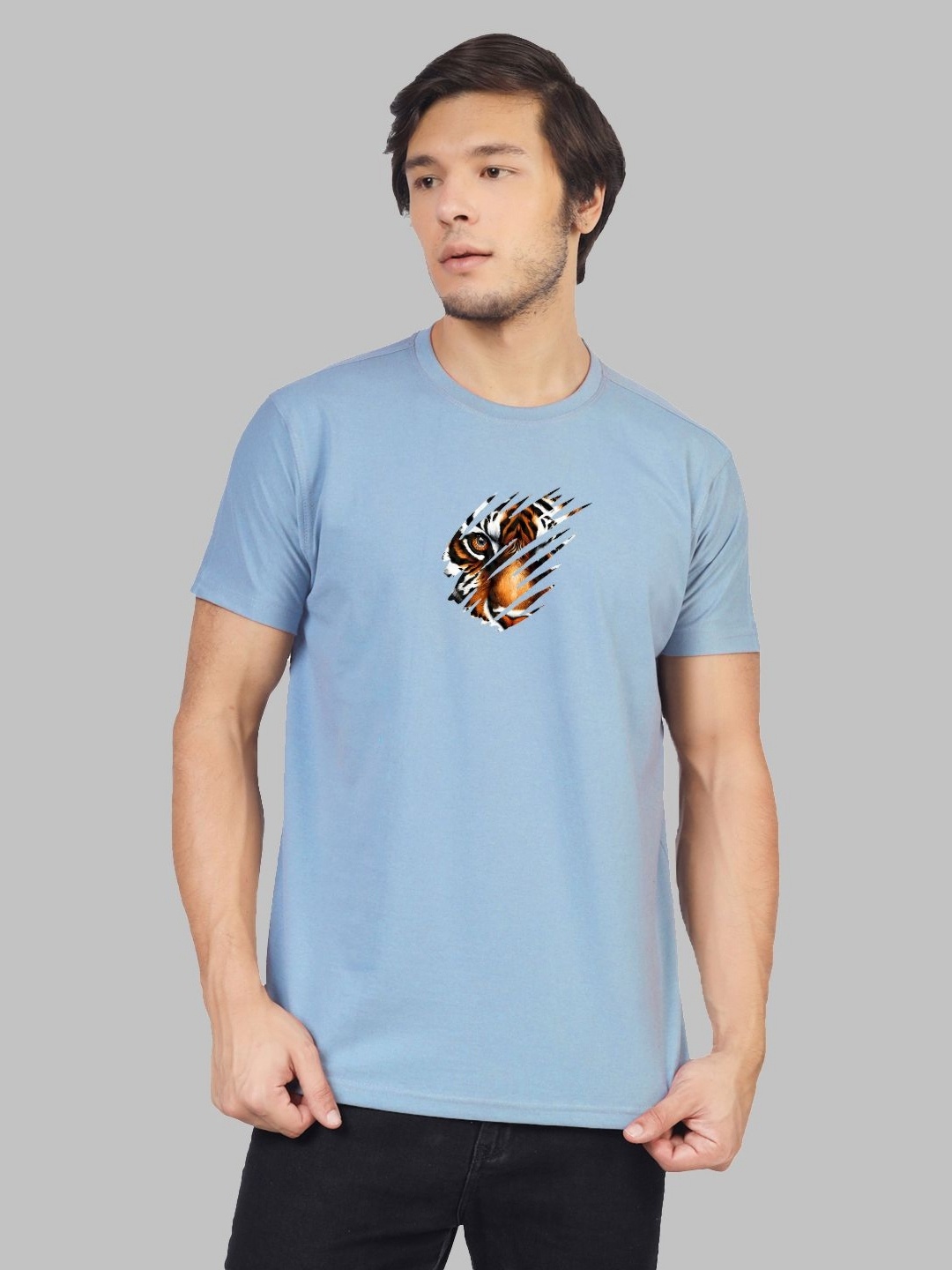 

Greylongg Men Animal Graphic Printed Round Neck T-shirt, Blue
