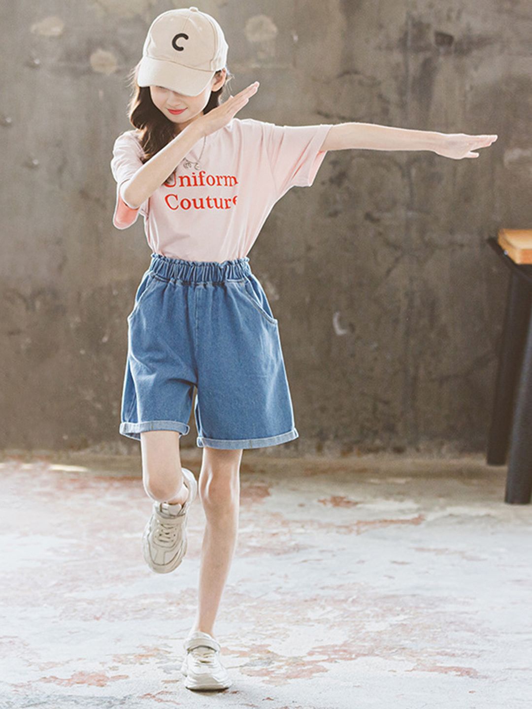 

INCLUD Girls Typography Printed T-shirt With Shorts, Pink