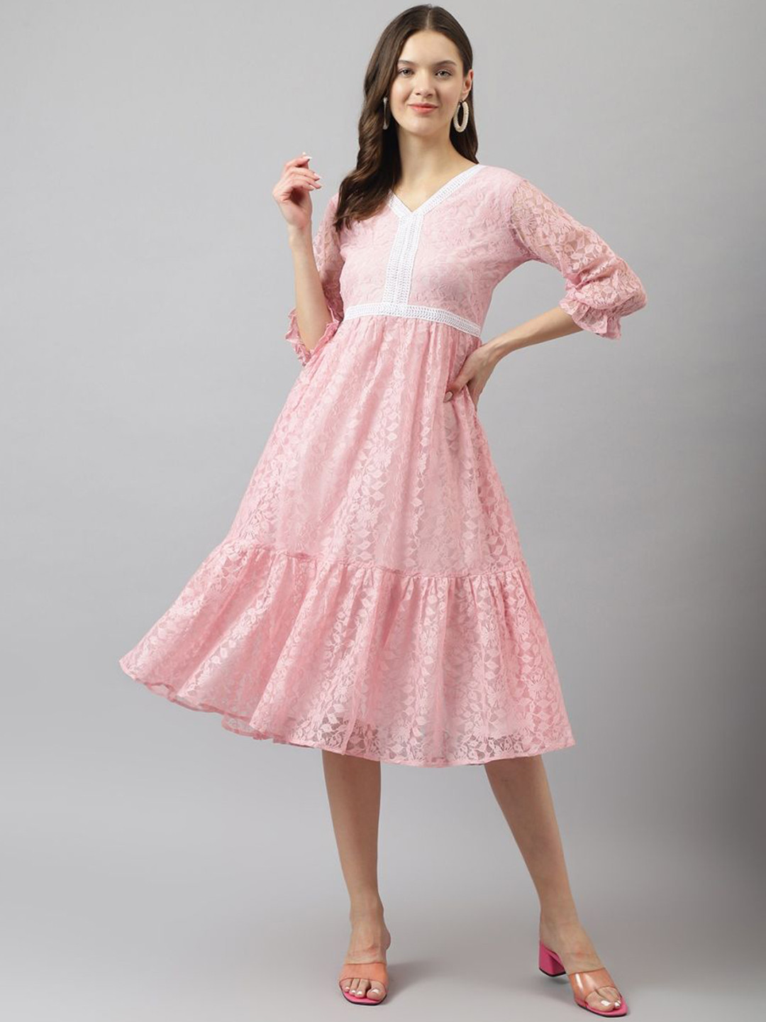 

TOOCHKI Self Design Net A-Line Midi Dress, Pink