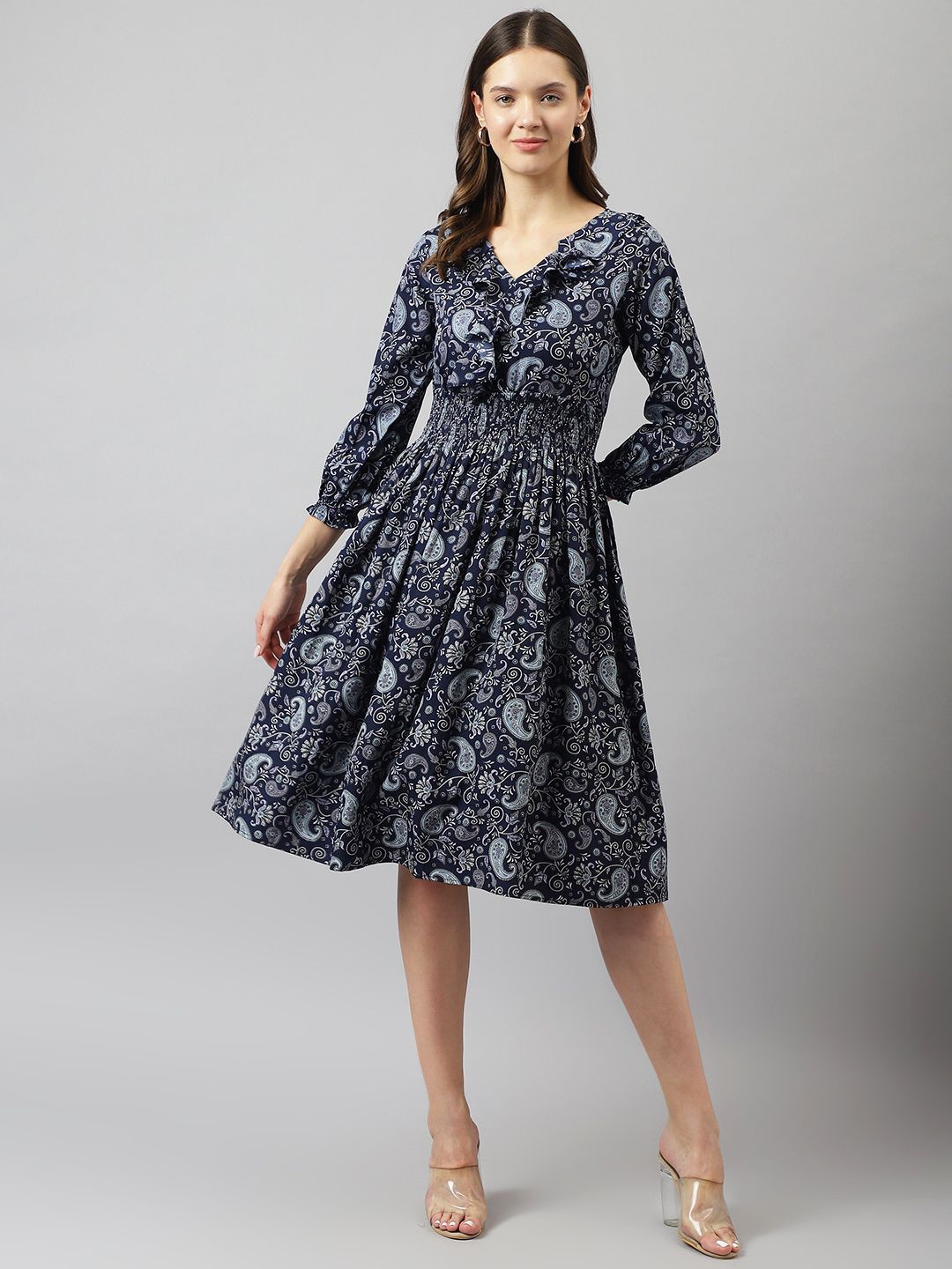 

TOOCHKI Paisley Print Fit & Flare Dress, Navy blue