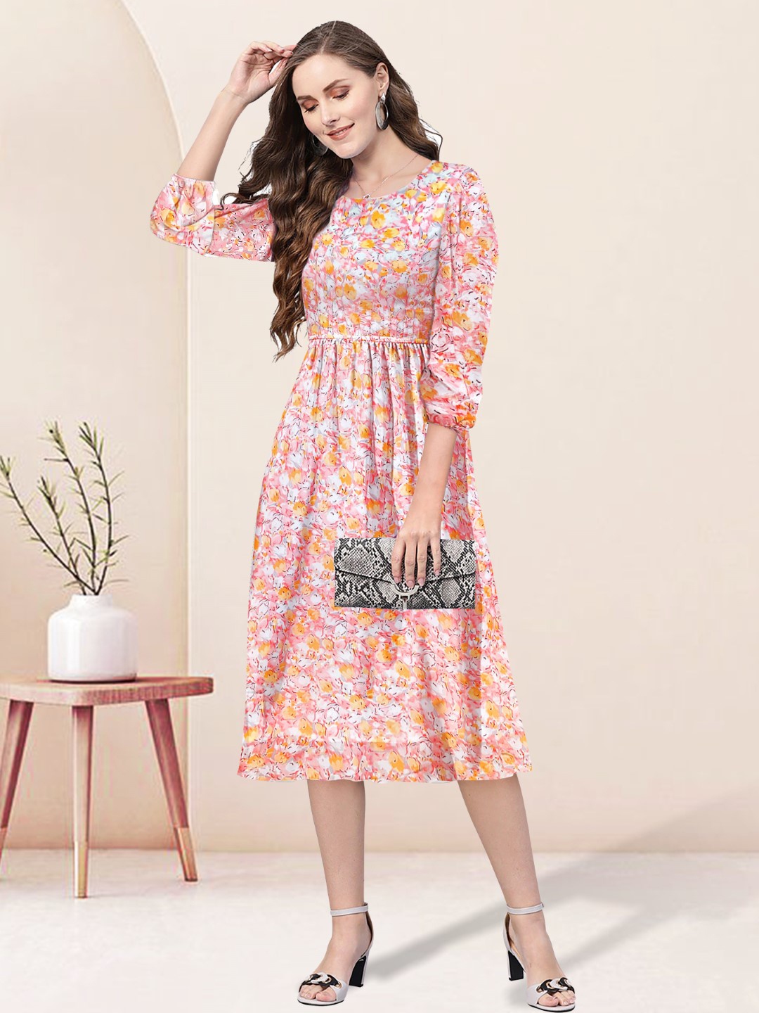 

TOOCHKI Floral Print Georgette Fit & Flare Midi Dress, Multi