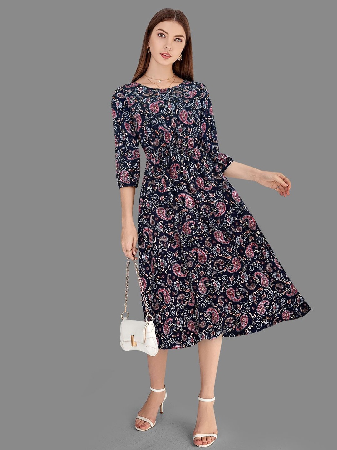 

TOOCHKI Paisley Print Fit & Flare Midi Dress, Navy blue