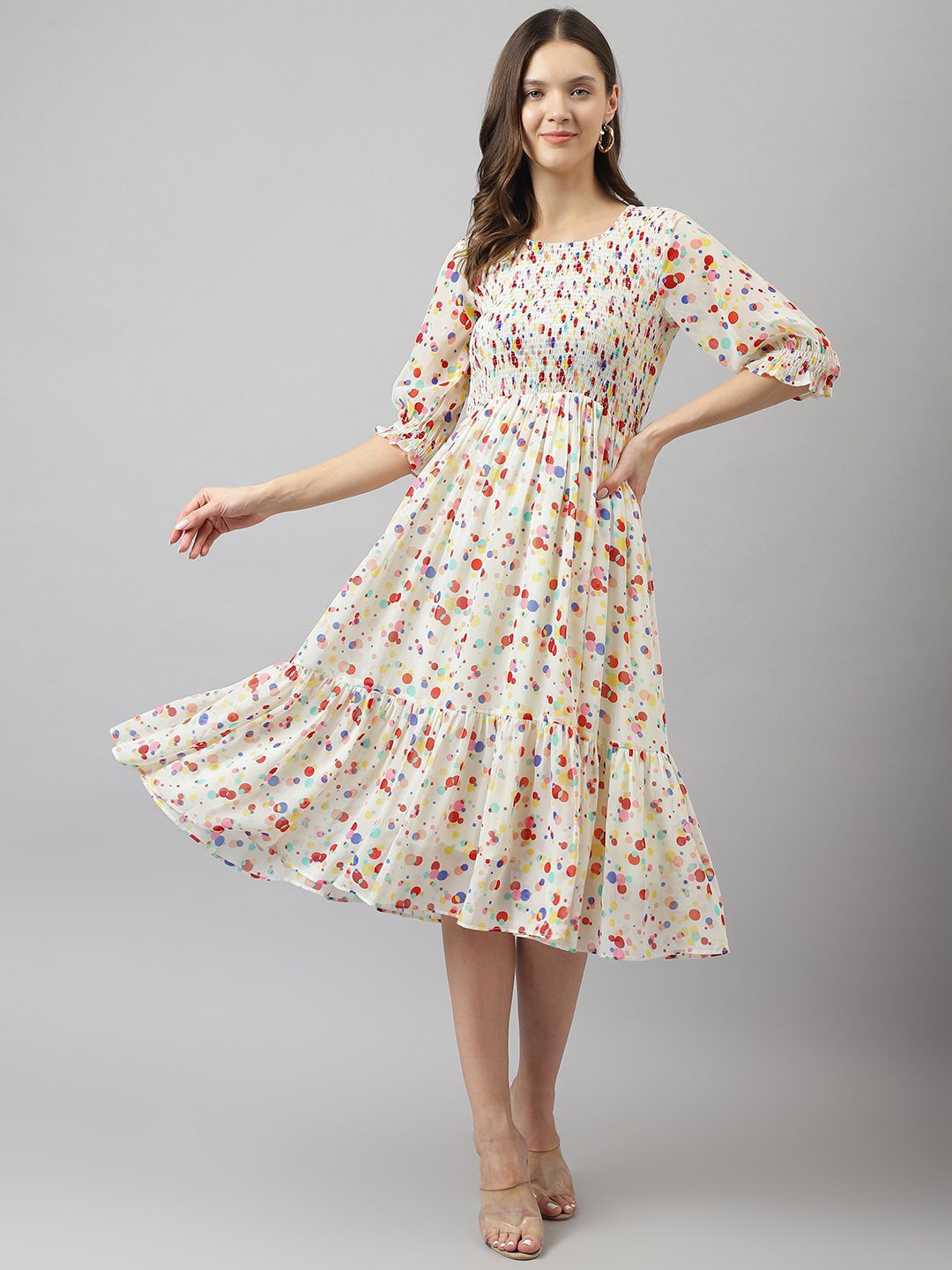 

TOOCHKI Polka Dot Print Georgette A-Line Midi Dress, White