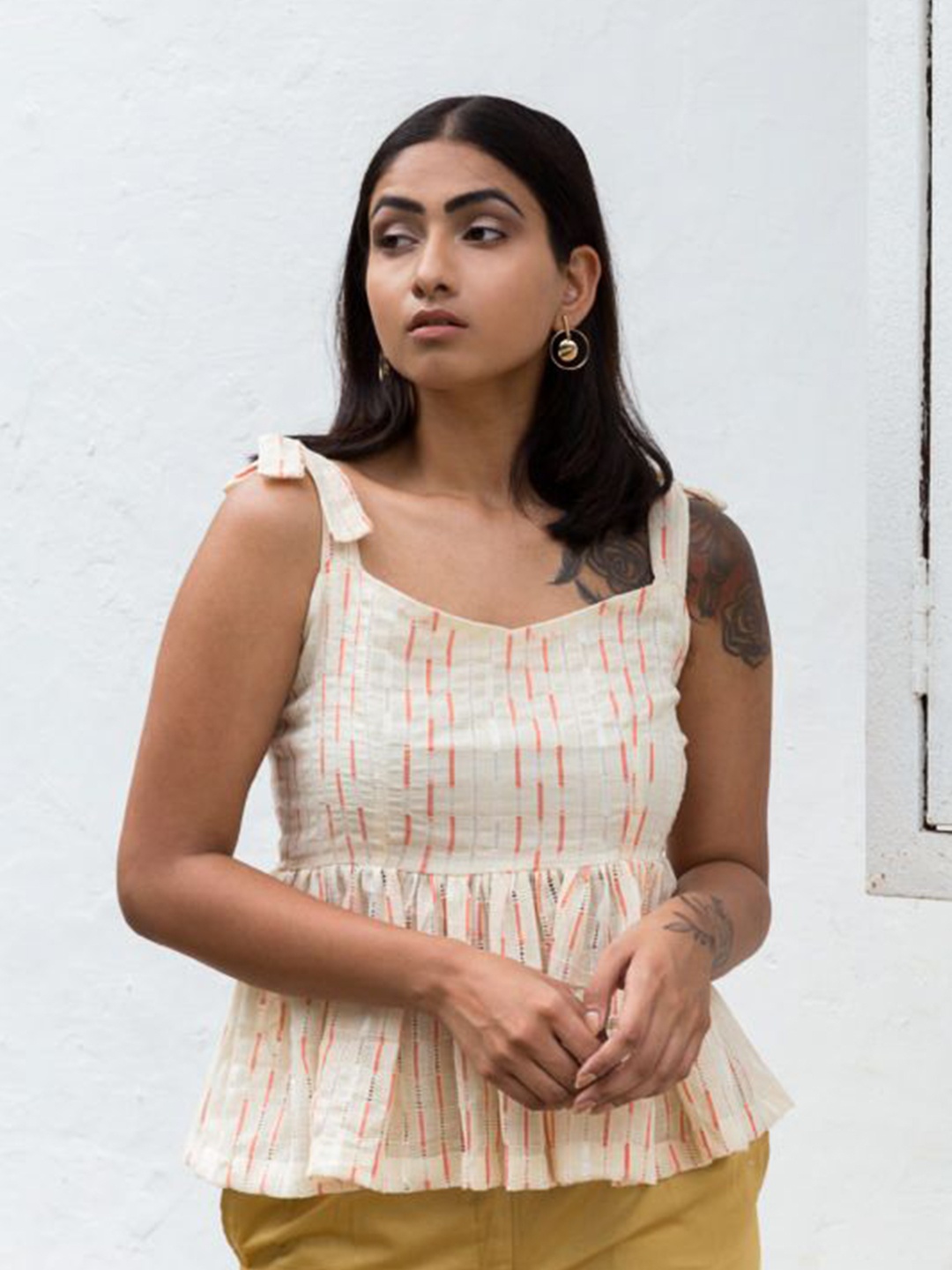 

SPARROW Floral Print Cotton Top, Off white
