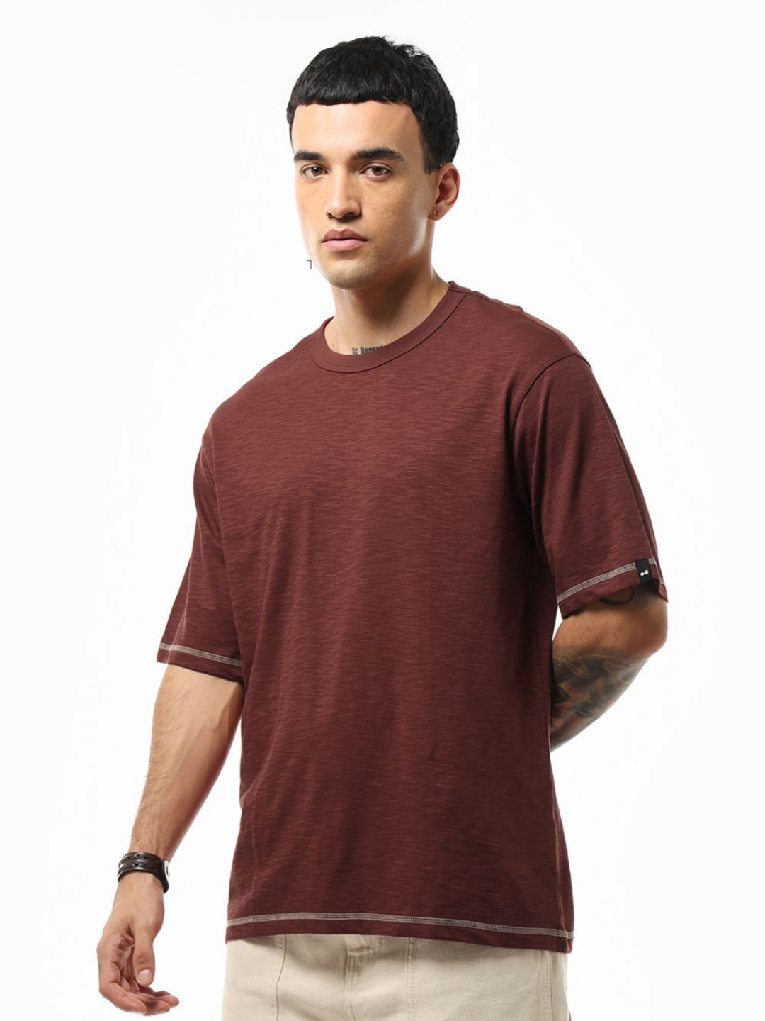 

Bewakoof Air Men's Brick Red Oversized T-shirt