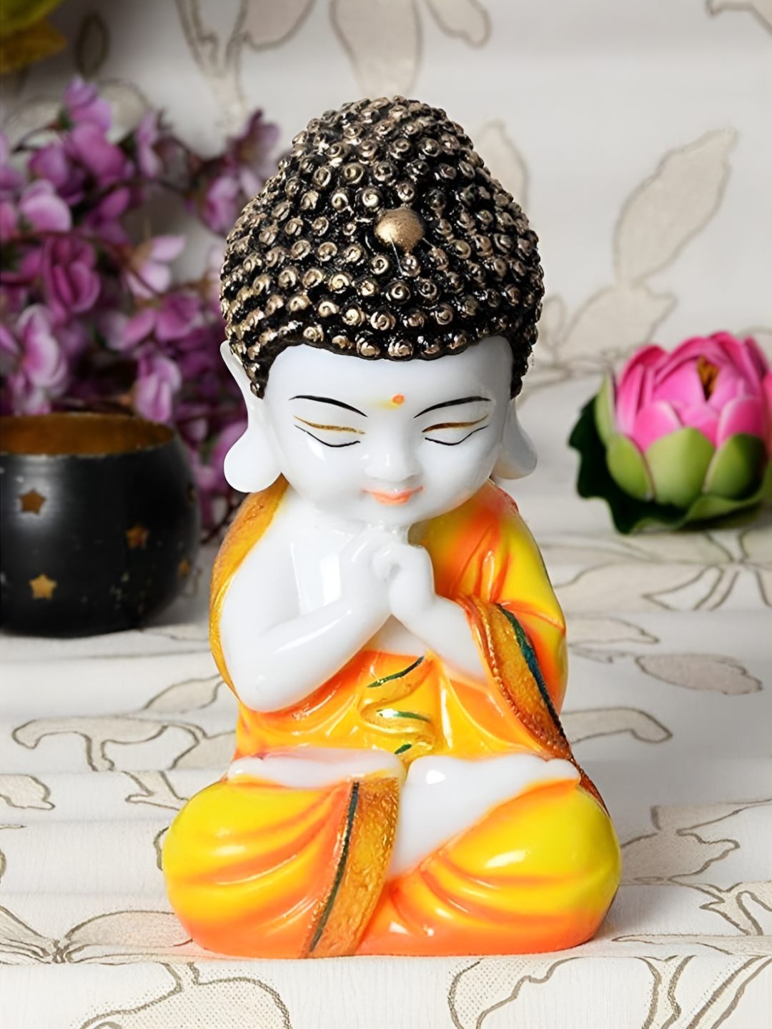 

BECKON VENTURE White & Yellow Tiny Buddha Idol Showpiece