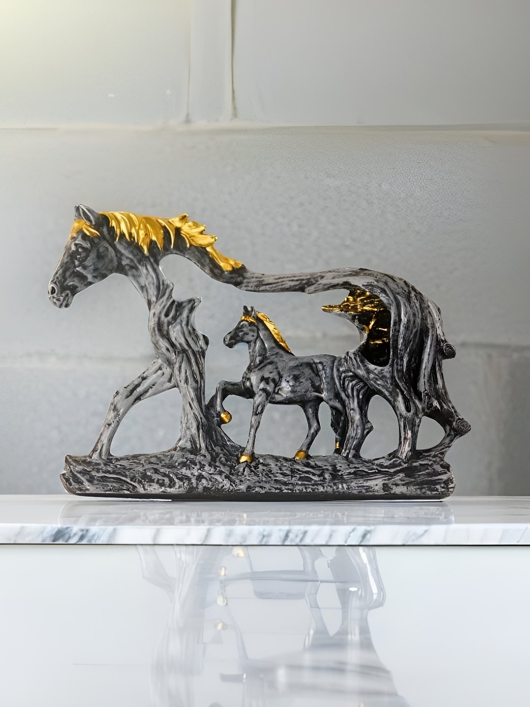 

BECKON VENTURE Grey & Gold Toned Animals Figurine Showpiece