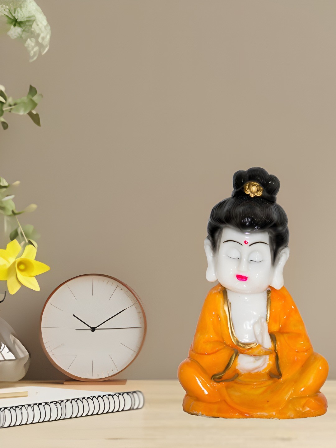 

BECKON VENTURE White & Orange Buddha Religious Idol Showpiece