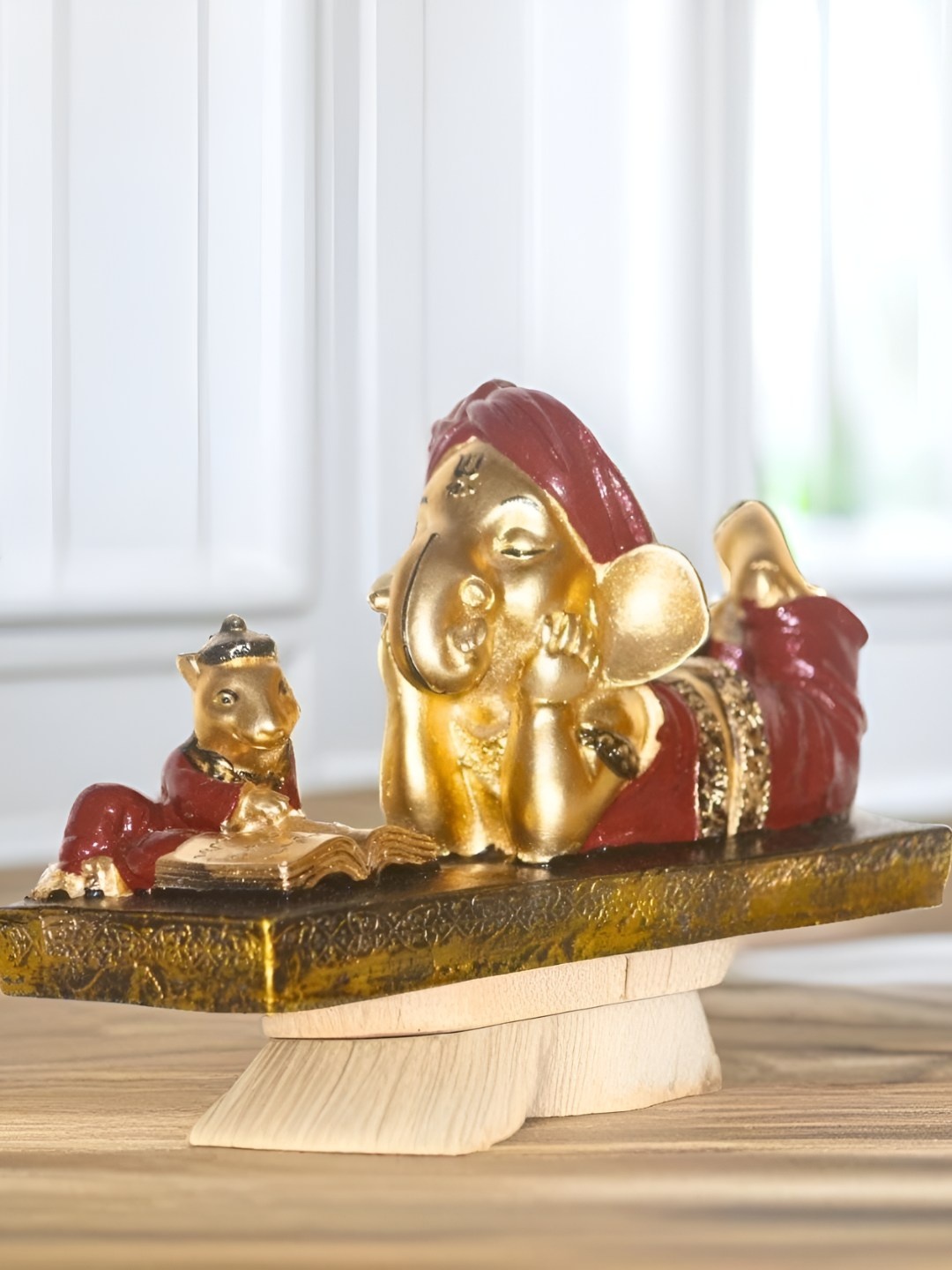 

BECKON VENTURE Gold Toned & Red Lord Ganesha Religious Idol Showpiece