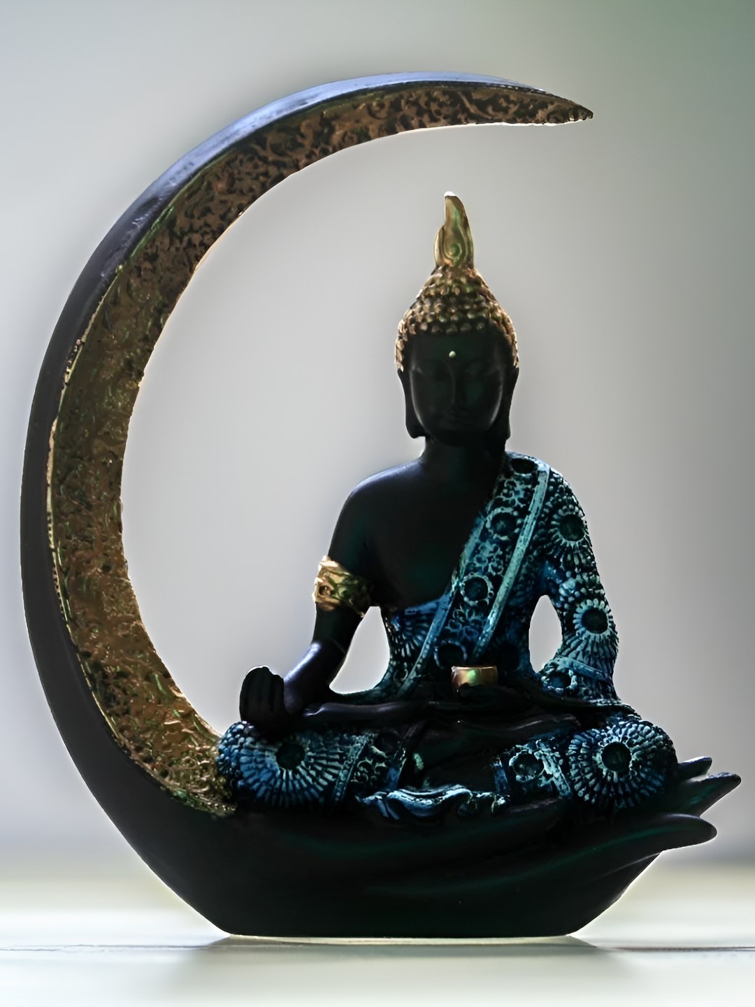 

BECKON VENTURE Blue & Black Textured Buddha Idol Showpiece