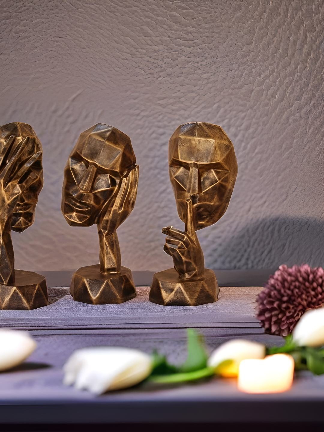

BECKON VENTURE Gold-Toned 3 Pieces Textured Figurine Showpieces