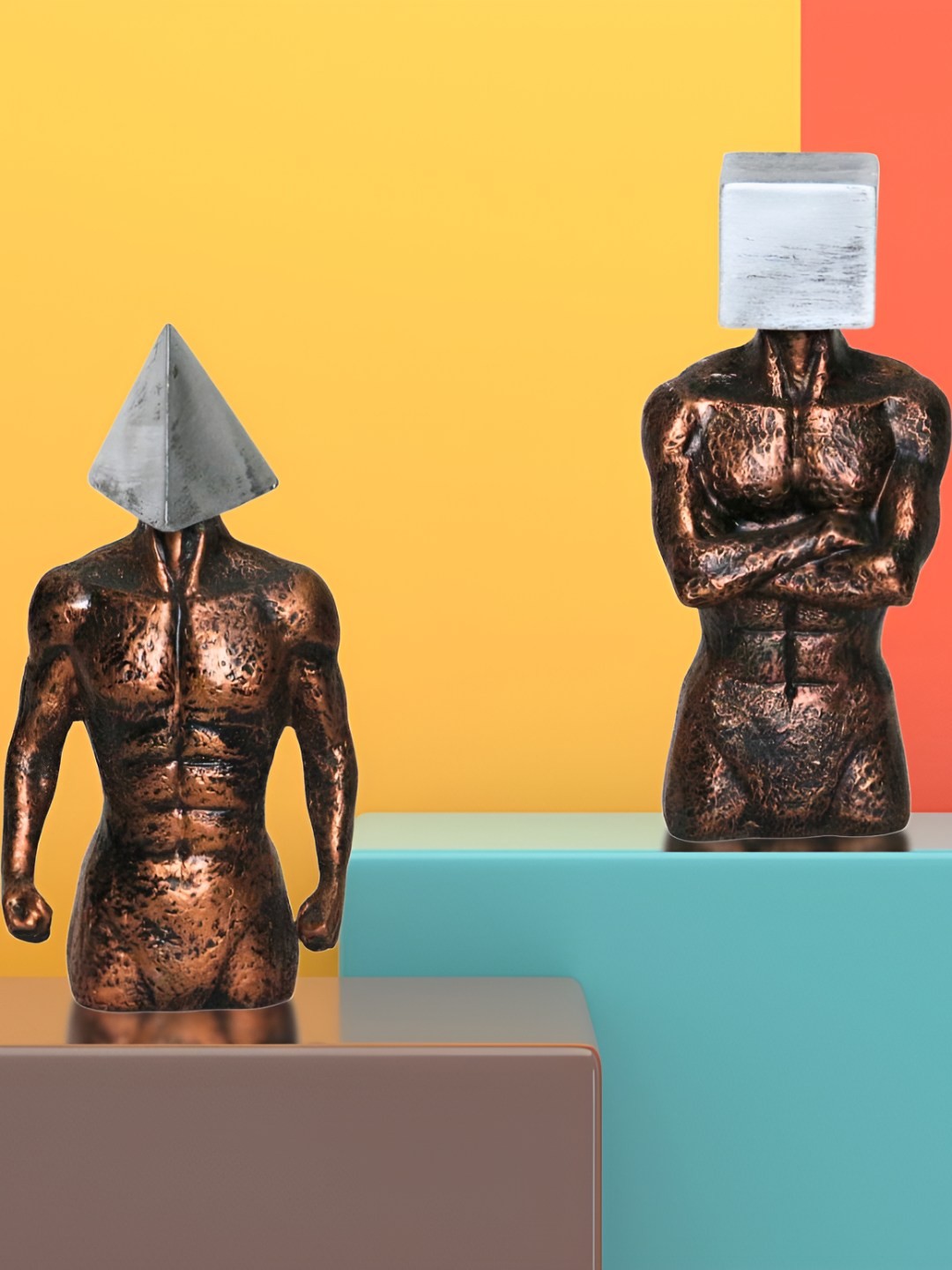 

BECKON VENTURE Copper-Toned 2 Pieces Textured Figurine Showpieces