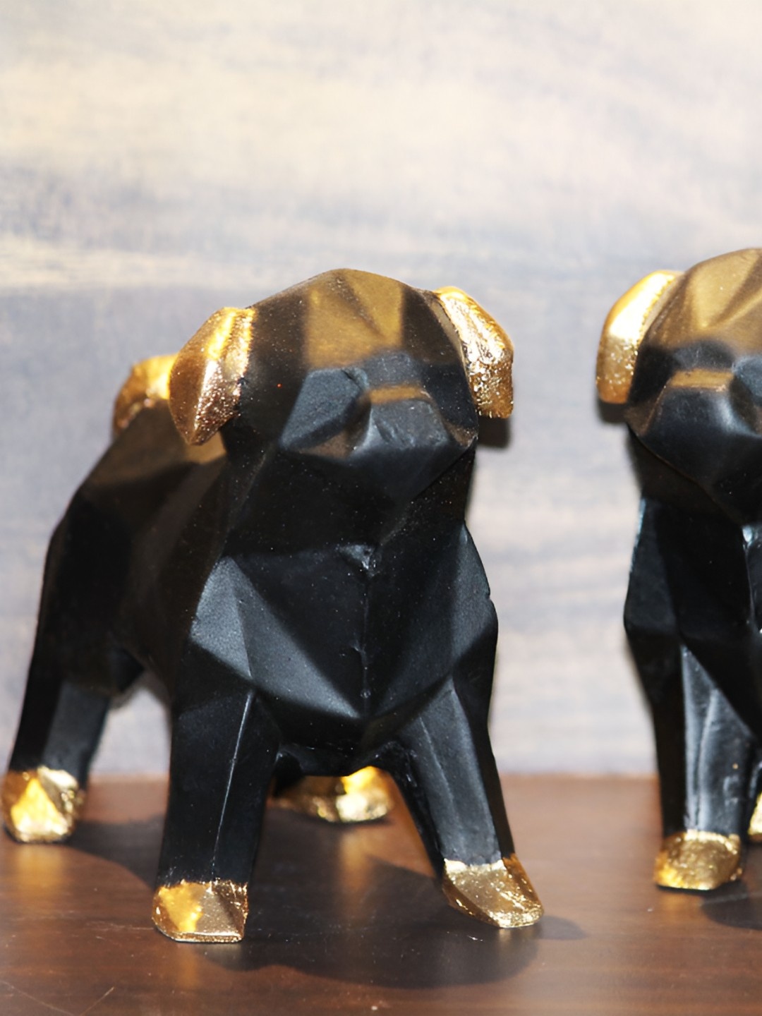 

BECKON VENTURE Gold-Toned & Black 2 Pieces Dog Textured Figurine Showpieces