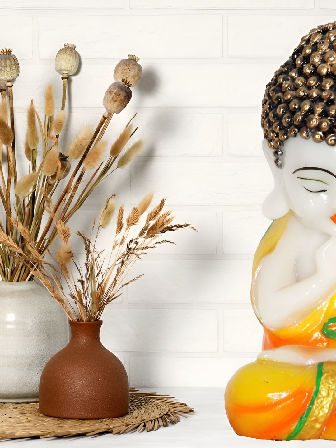 

BECKON VENTURE Orange & White Buddha Idol Showpiece