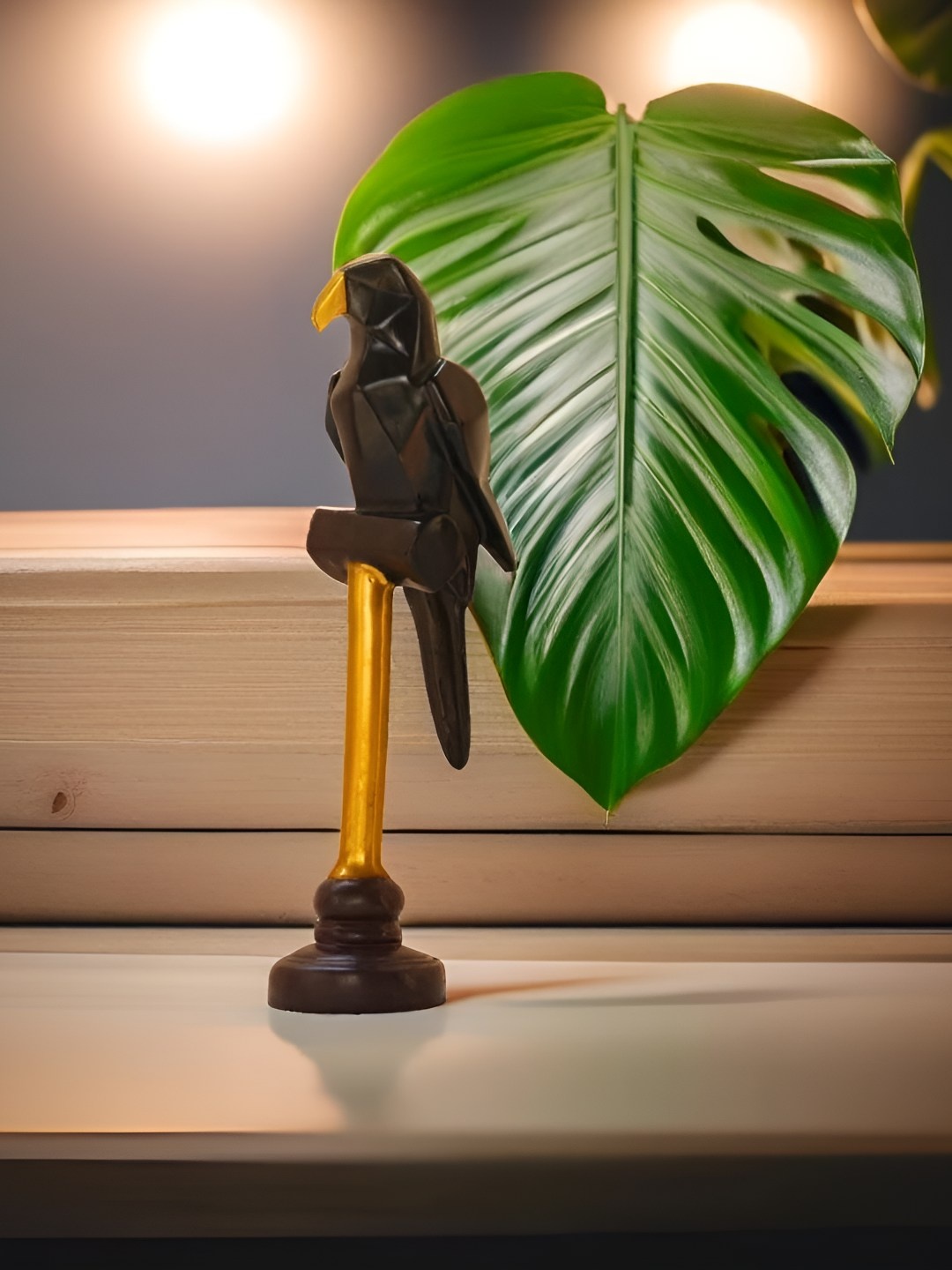 

BECKON VENTURE Black & Gold Toned Textured Bird Figurine Showpiece