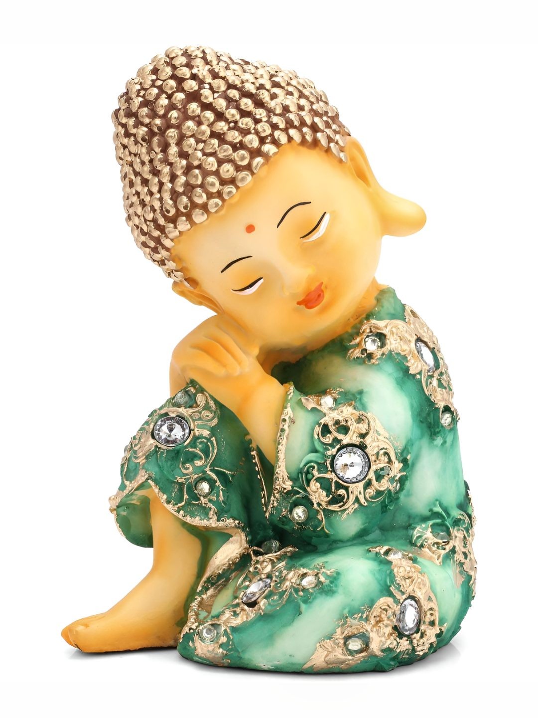 

BECKON VENTURE Yellow & Green Embellished Buddha Idol Showpiece