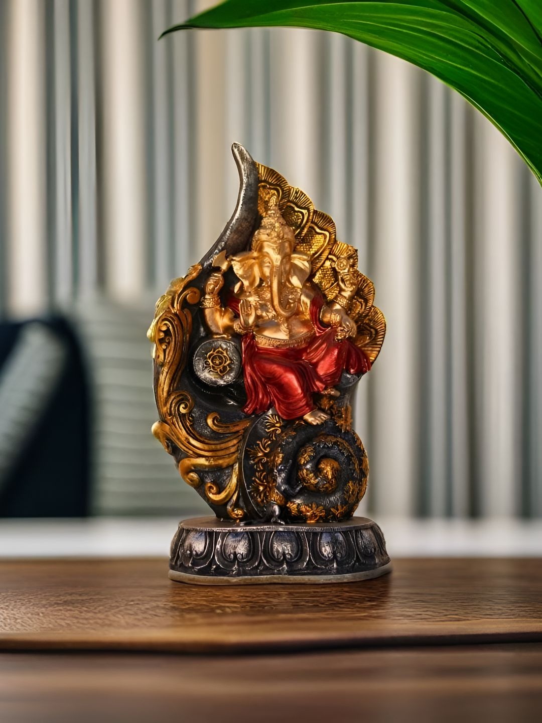 

BECKON VENTURE Gold Toned & Red Lord Ganesha Religious Idol Showpiece