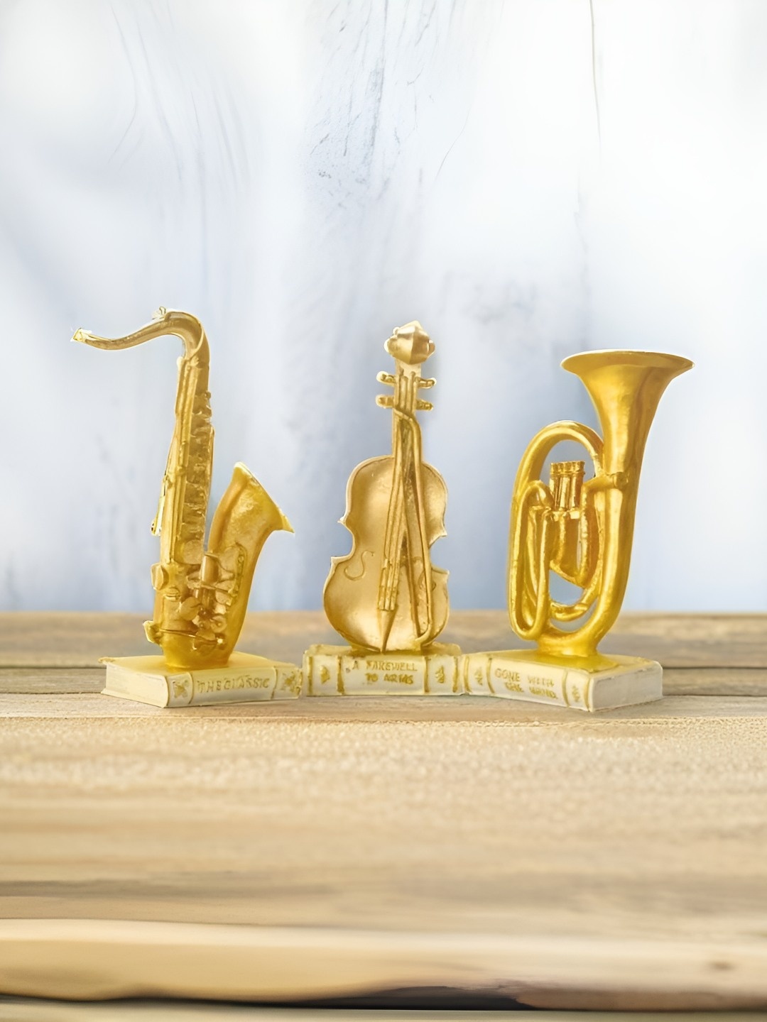 

BECKON VENTURE Gold Toned 3 Pieces Curio Showpiece