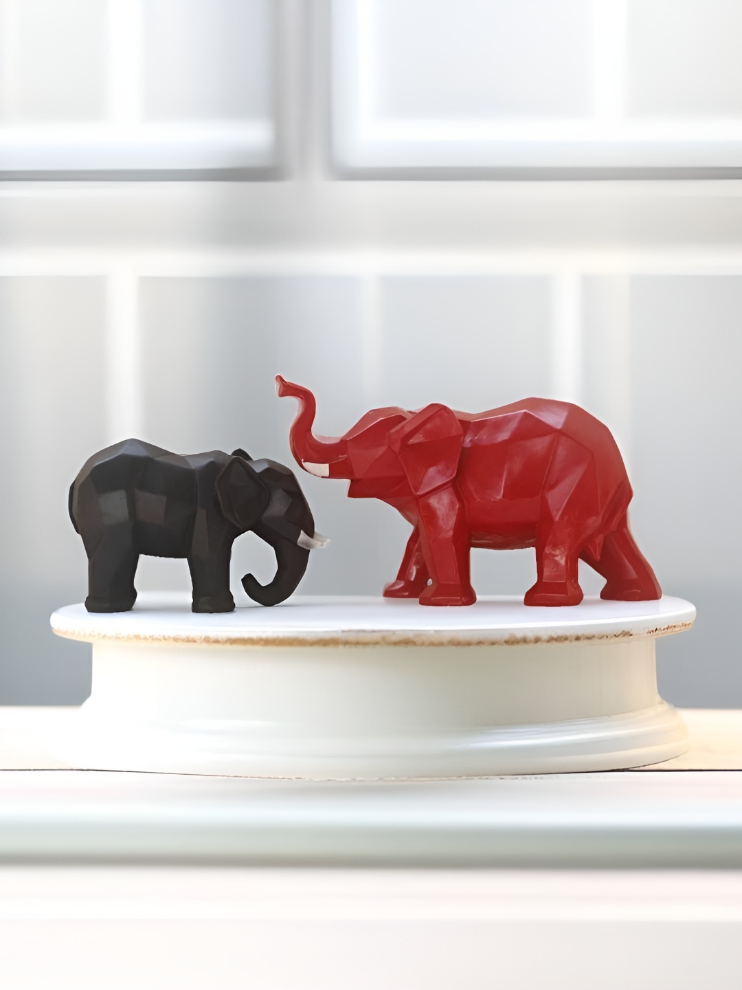 

BECKON VENTURE Red & Black 2 Pieces Elephant Figurine Showpieces