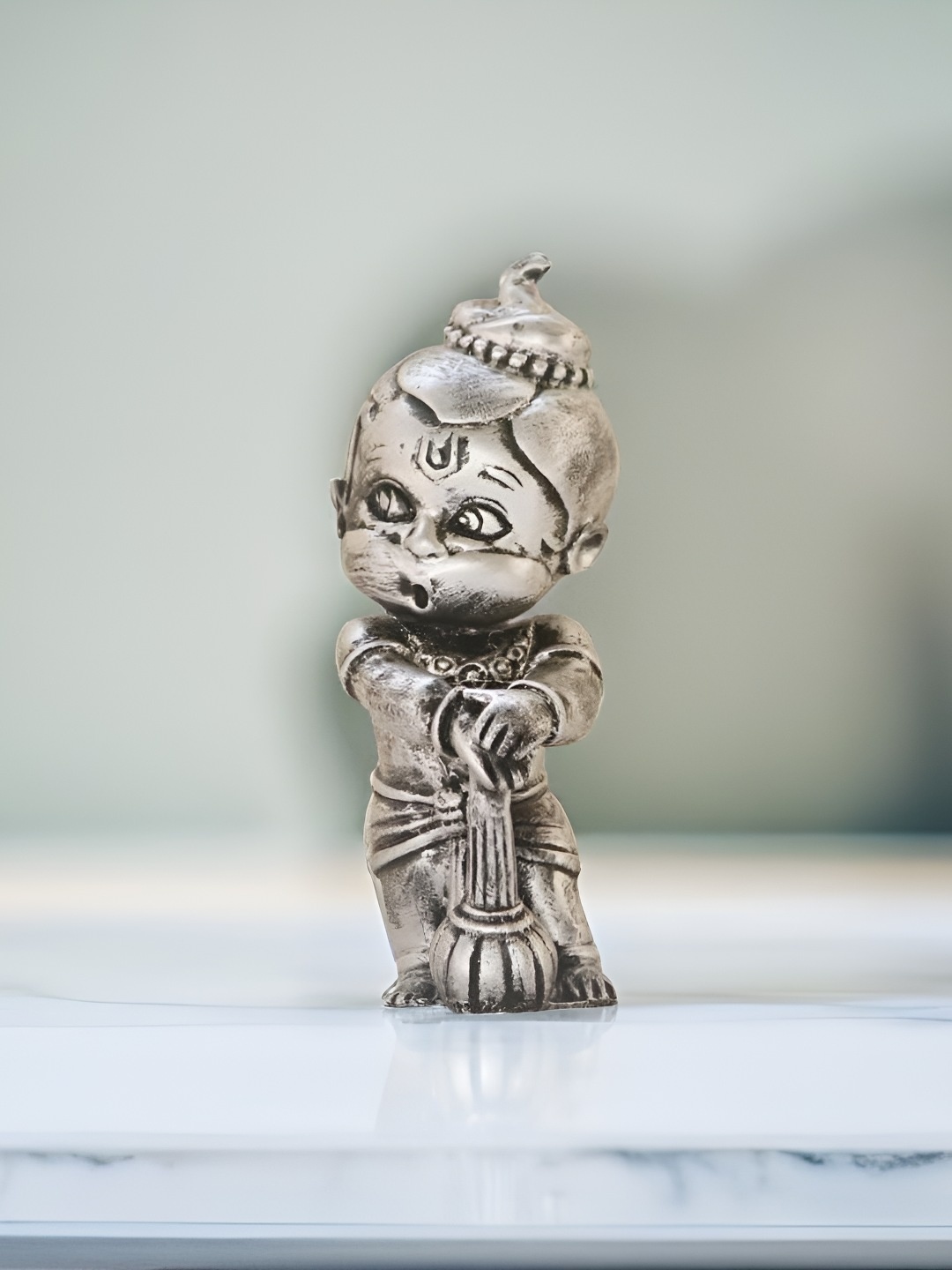 

BECKON VENTURE Silver-Toned Bal Hanuman Religious Idol Showpiece