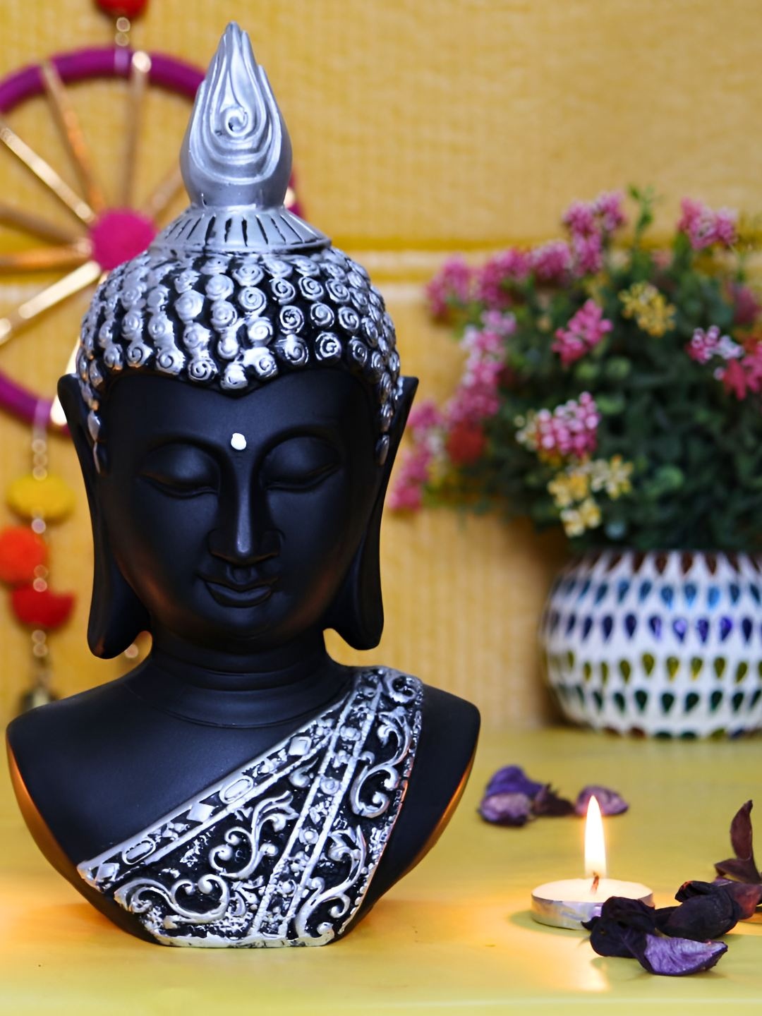 

BECKON VENTURE Black & Silver Toned Buddha Idol Showpiece