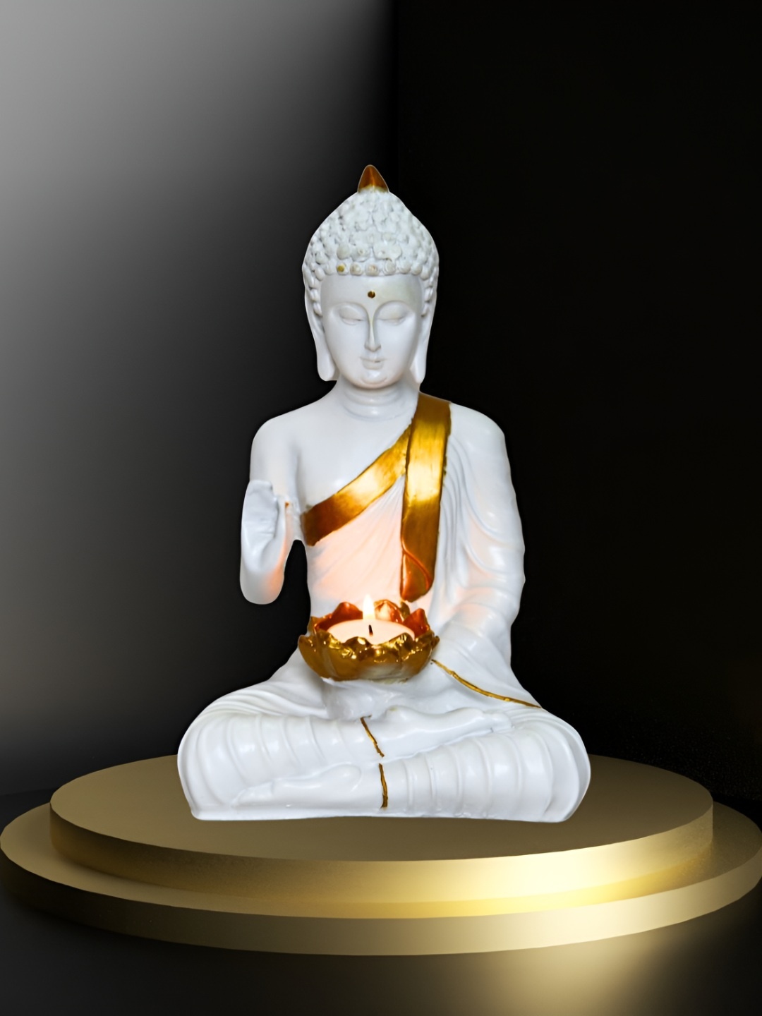 

BECKON VENTURE White & Gold Toned Buddha Idol Showpiece