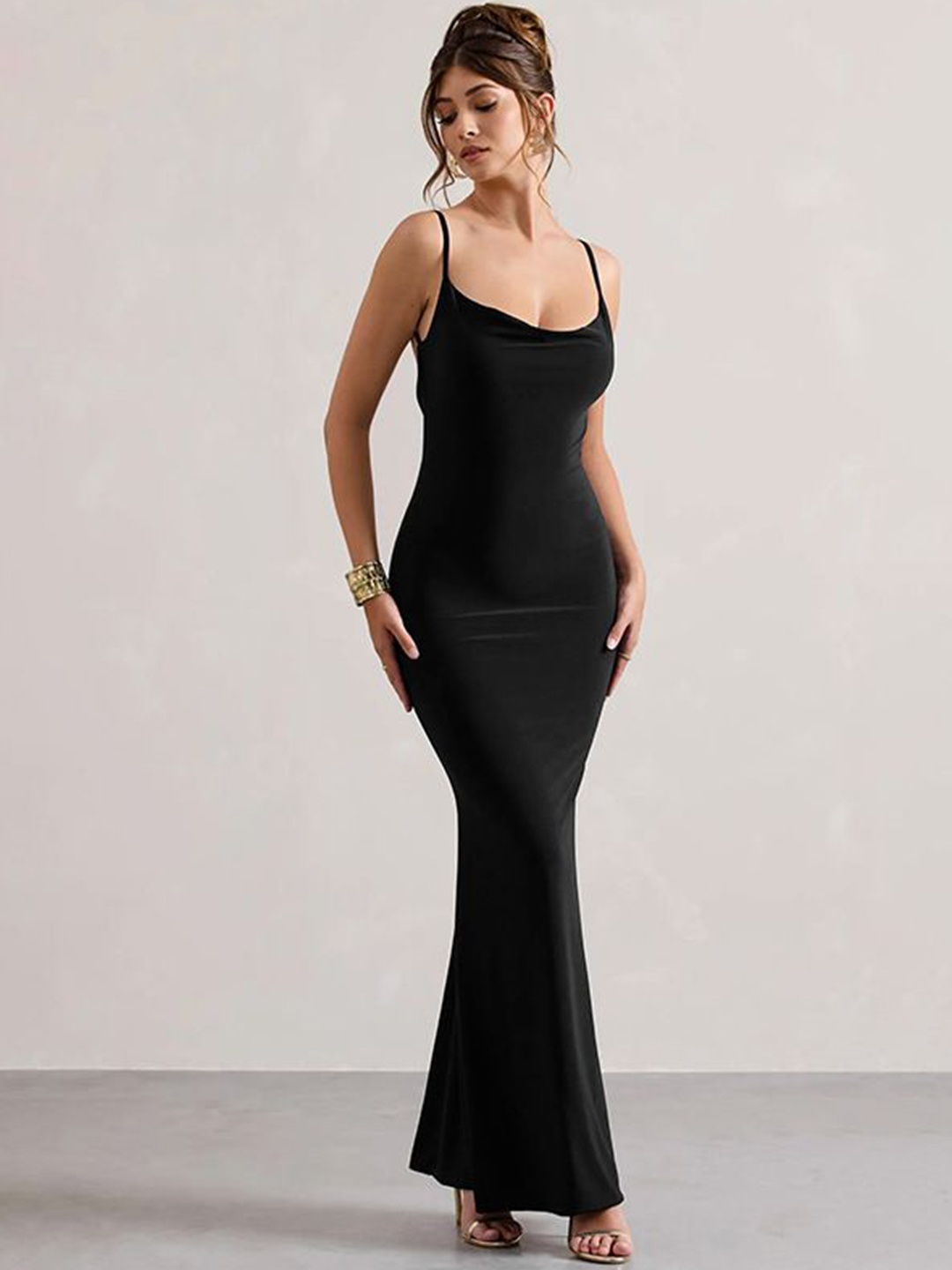 

MIAKEE Shoulder Straps Bodycon Maxi Dress, Black
