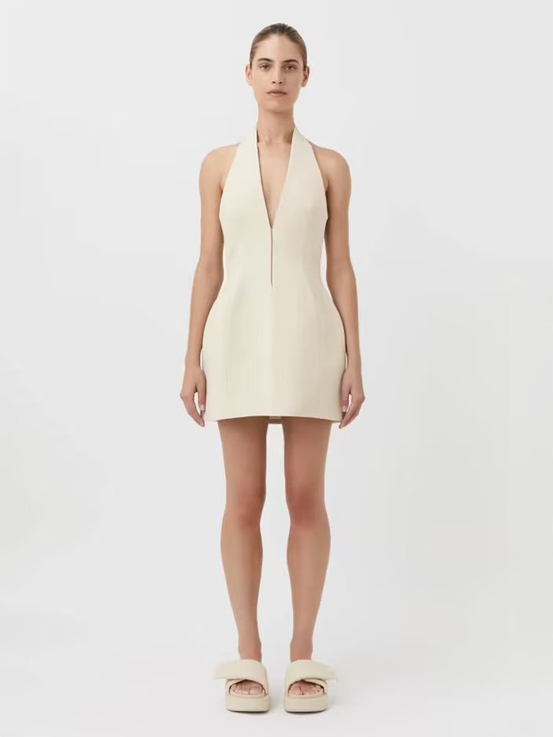 

MIAKEE Halter Neck Sheath Mini Dress, Cream