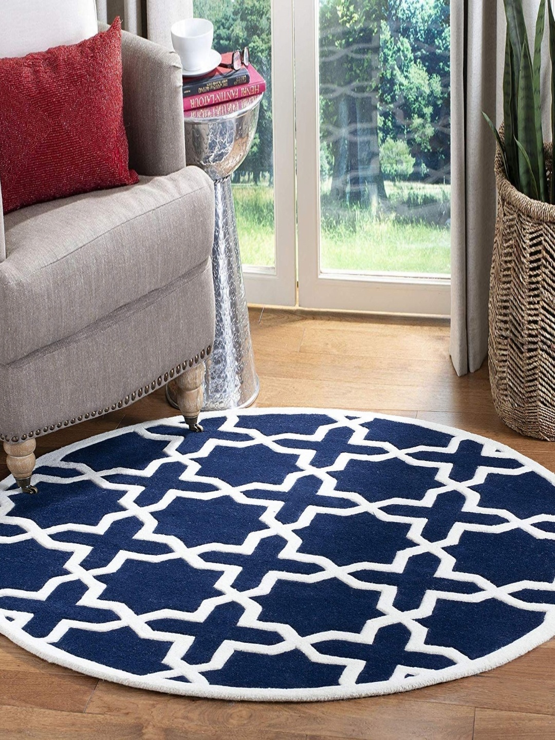 

Safiya Carpet Blue & White Geometric Hand-Tufted Woollen Carpets