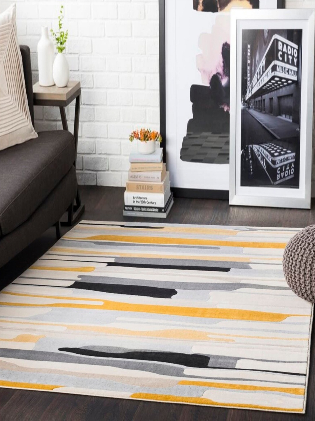 

Safiya Carpet Yellow Striped Woollen Carpet