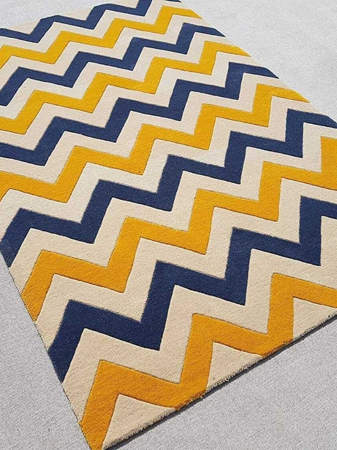 

Safiya Carpet Gold-Toned & Blue Geometric Hand-Tufted Woollen Carpet