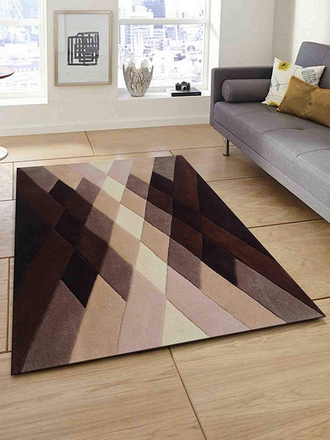

Safiya Carpet Beige & Brown Geometric Woollen Traditional Carpet
