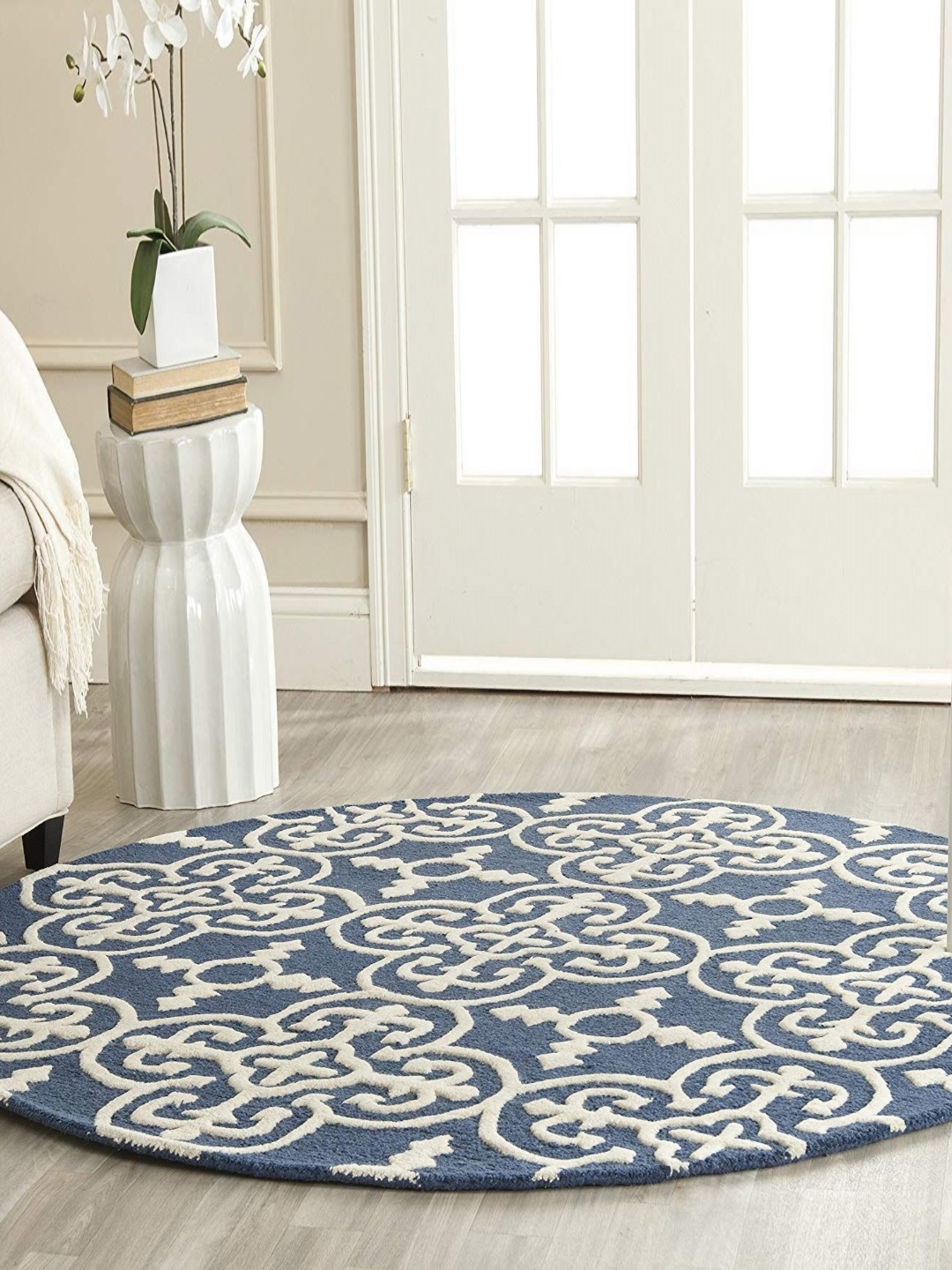 

Safiya Carpet Blue & White Ethnic Motifs Woollen Carpet