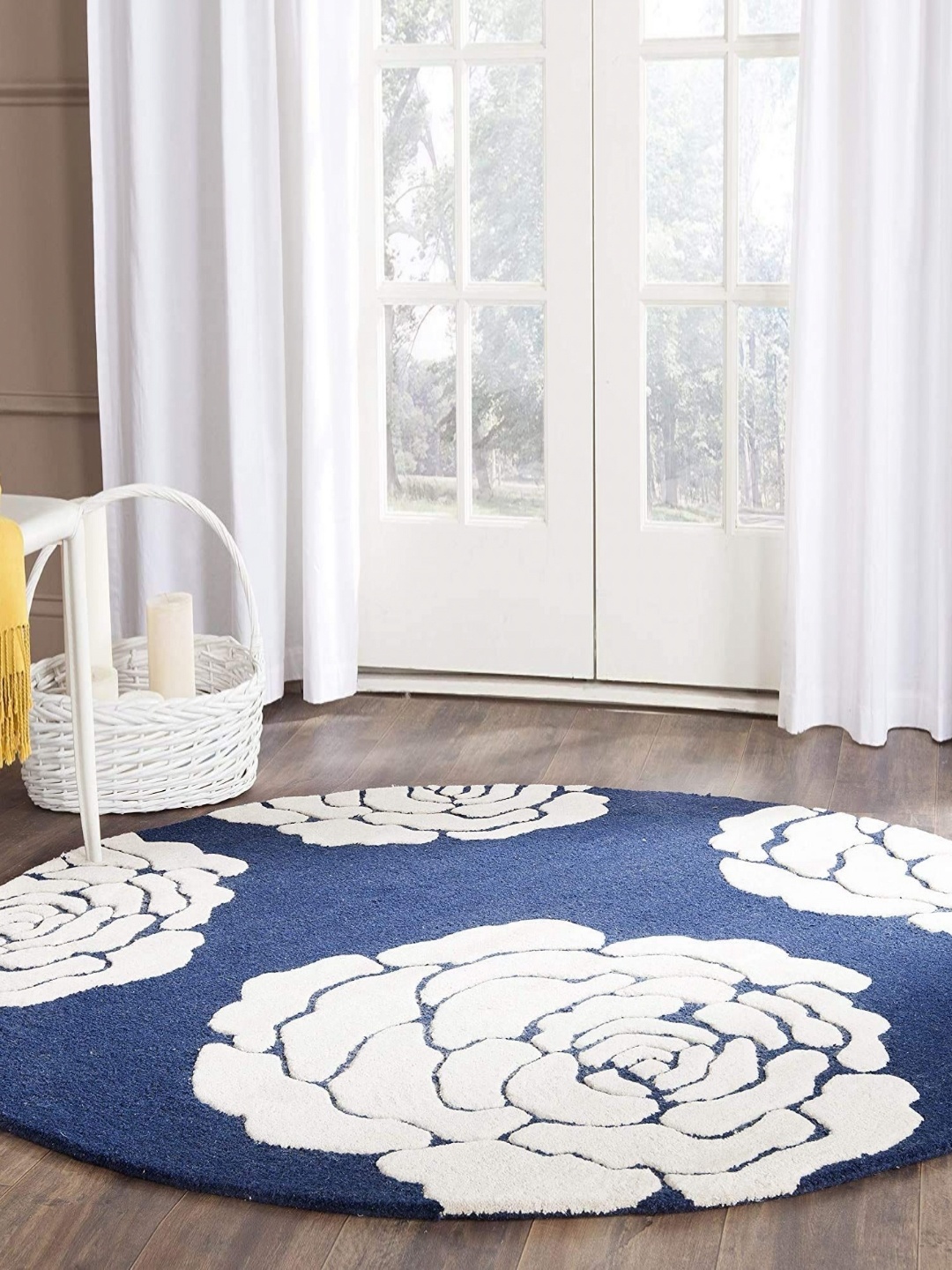 

Safiya Carpet Navy Blue & White Floral Woollen Carpets