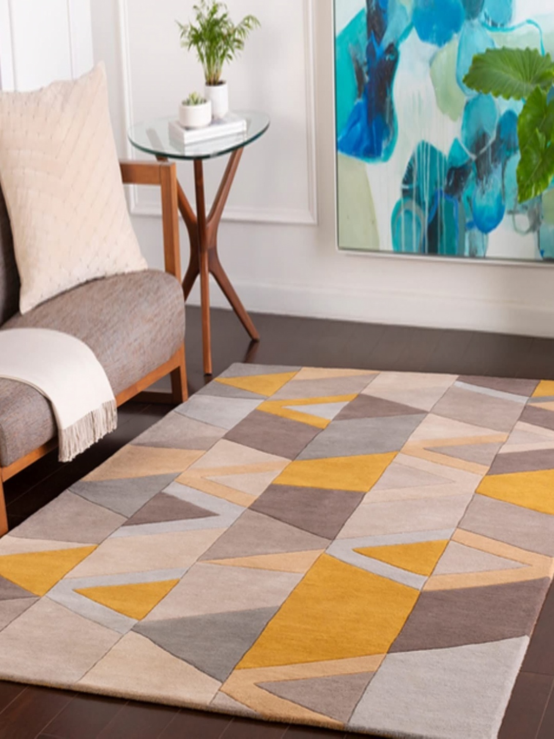 

Safiya Carpet Yellow Abstract Hand-Tufted Woollen Carpets