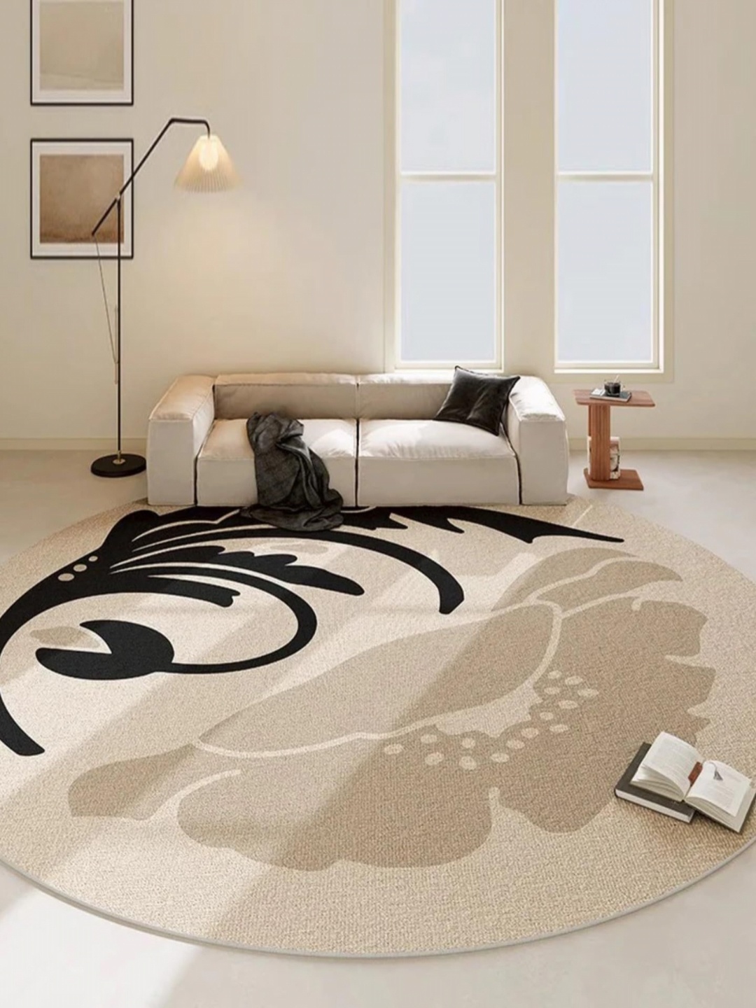 

Safiya Carpet Beige & Black Floral Printed Hand-Tufted Woollen Carpet