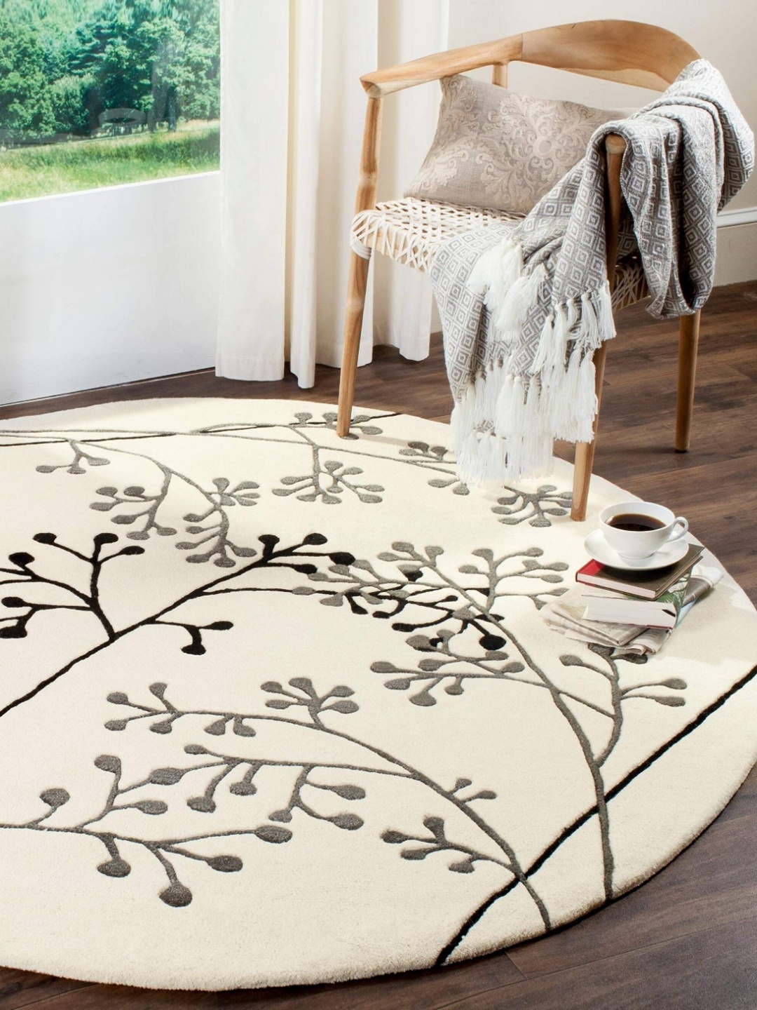 

Safiya Carpet Grey & Cream Coloured Floral Printed Hand-Tufted Woollen Carpet